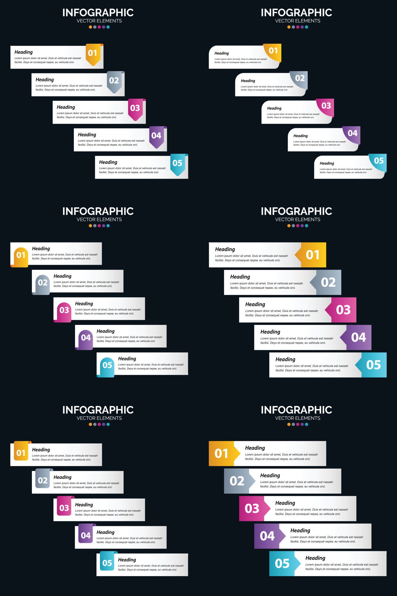 Vector 6 Infographics Pack Presentation slide template 5 Steps cycle diagrams and timelines Free Vector and Free SVG