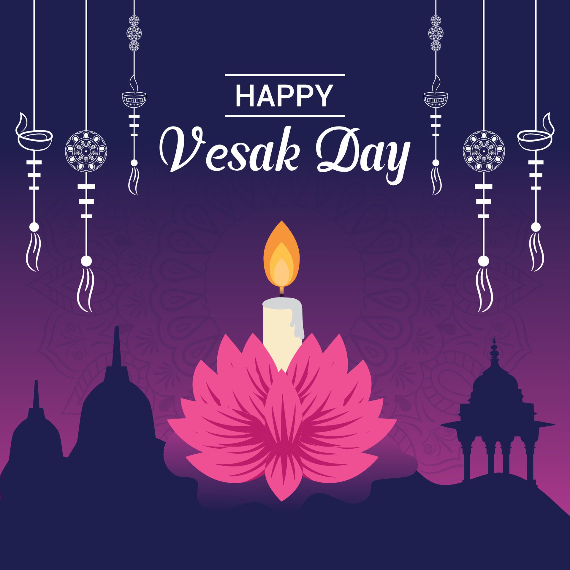 Flat vesak day illustration festival celebration social media post and vesak day Banner Free Vector