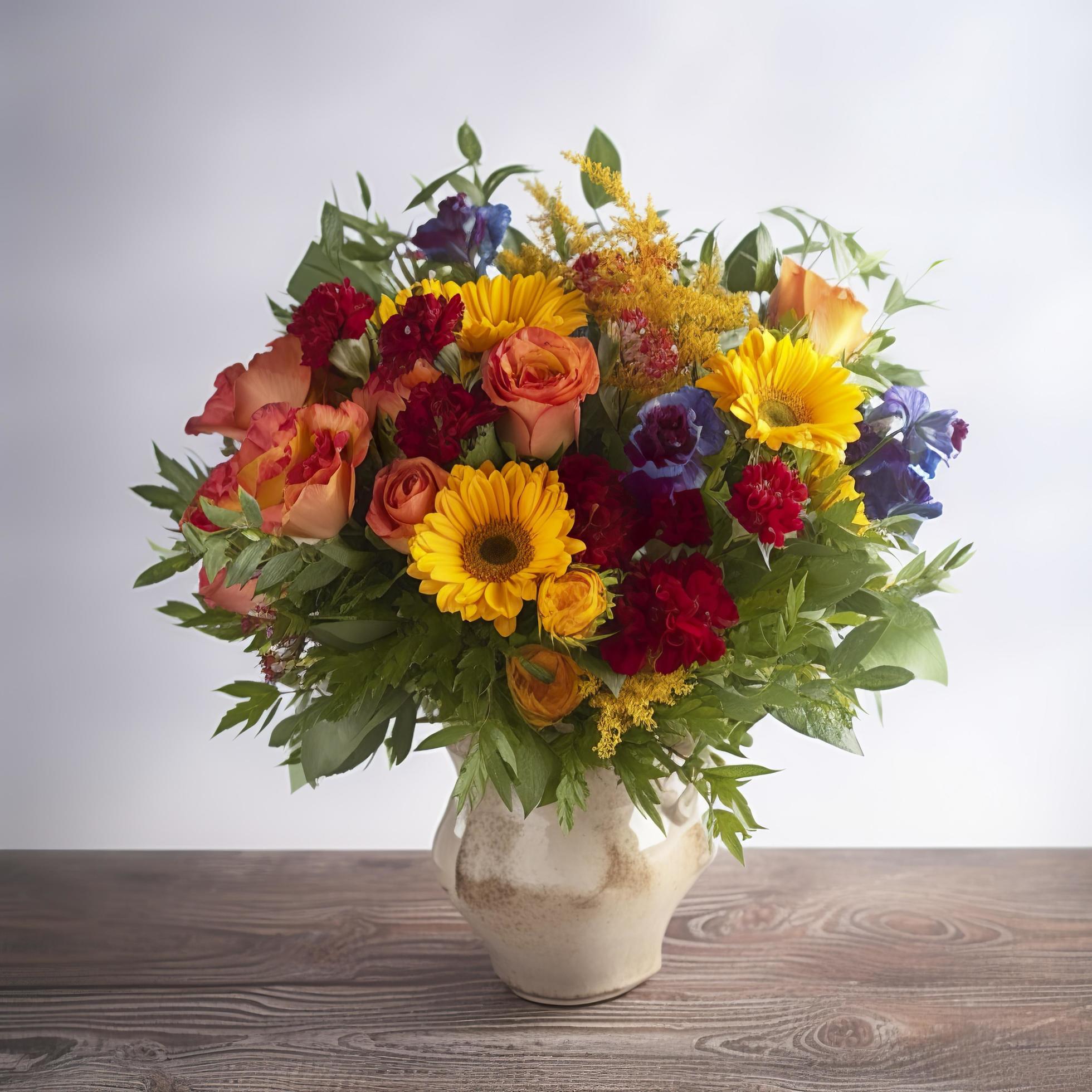 Colorful flowers in a vase, generat ai Stock Free