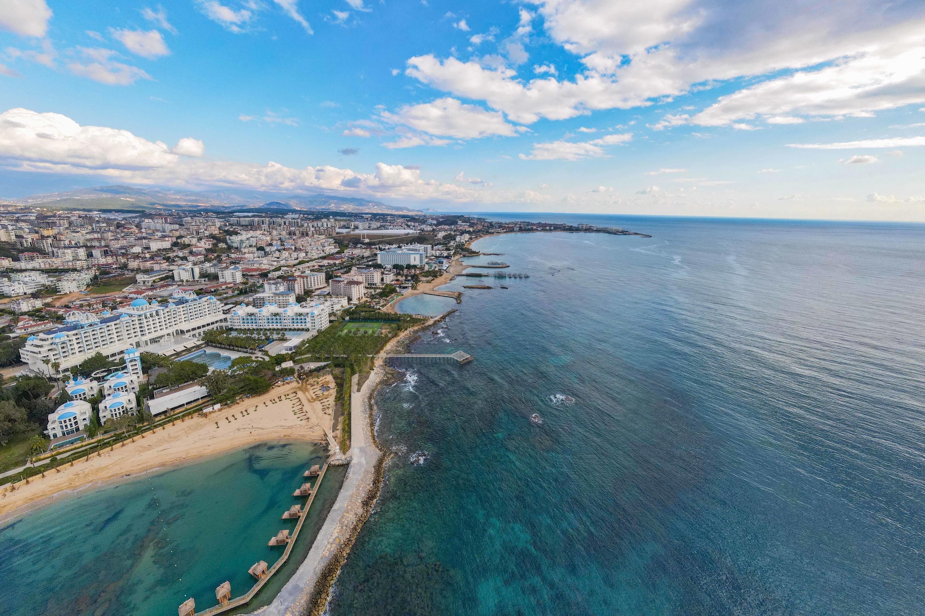 Alanya 2022 Antalya aerial city with beach and sea Stock Free