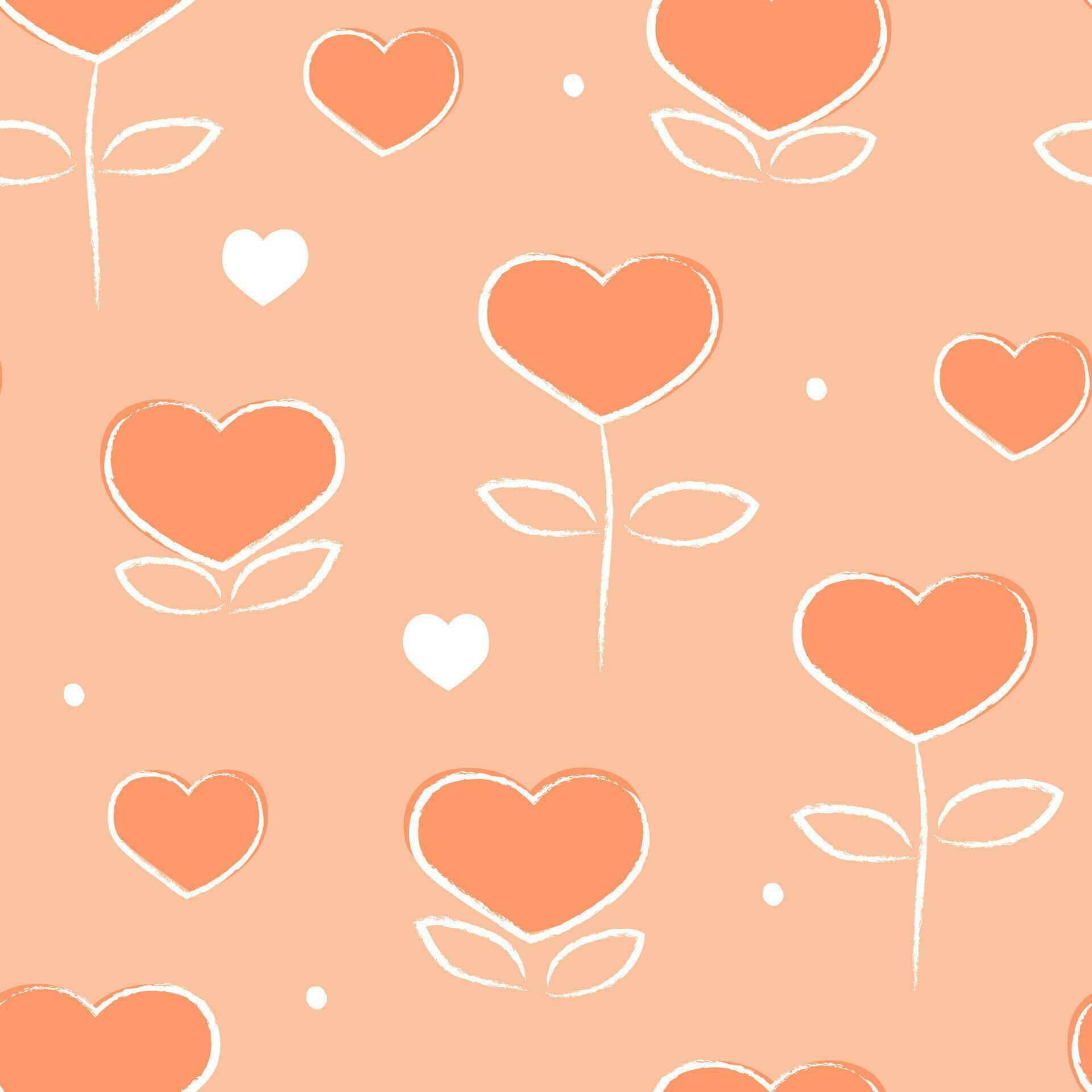 Seamless pattern with abstract hearts, flowers. A simple delicate print for Valentine’s Day. Vector line graphics. Stock Free