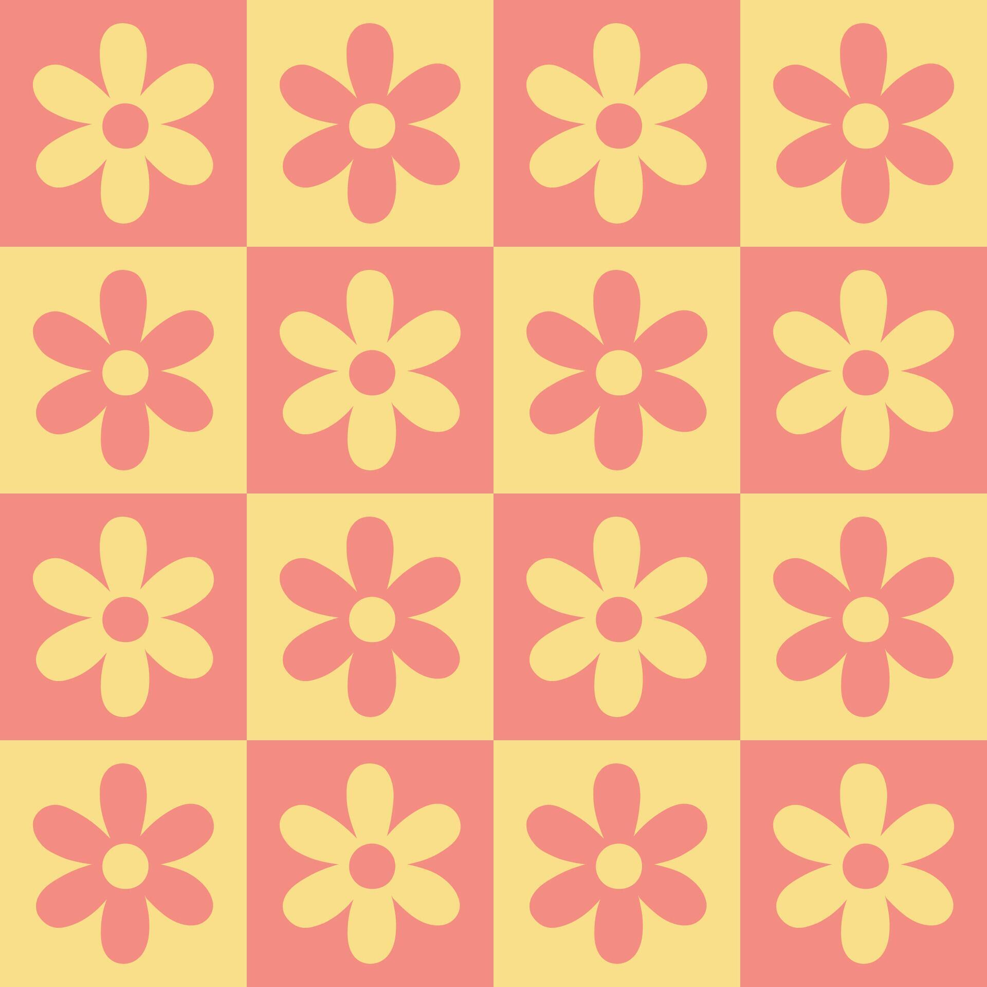 Simple seamless checkered pattern with flowers. Vector graphics. Stock Free