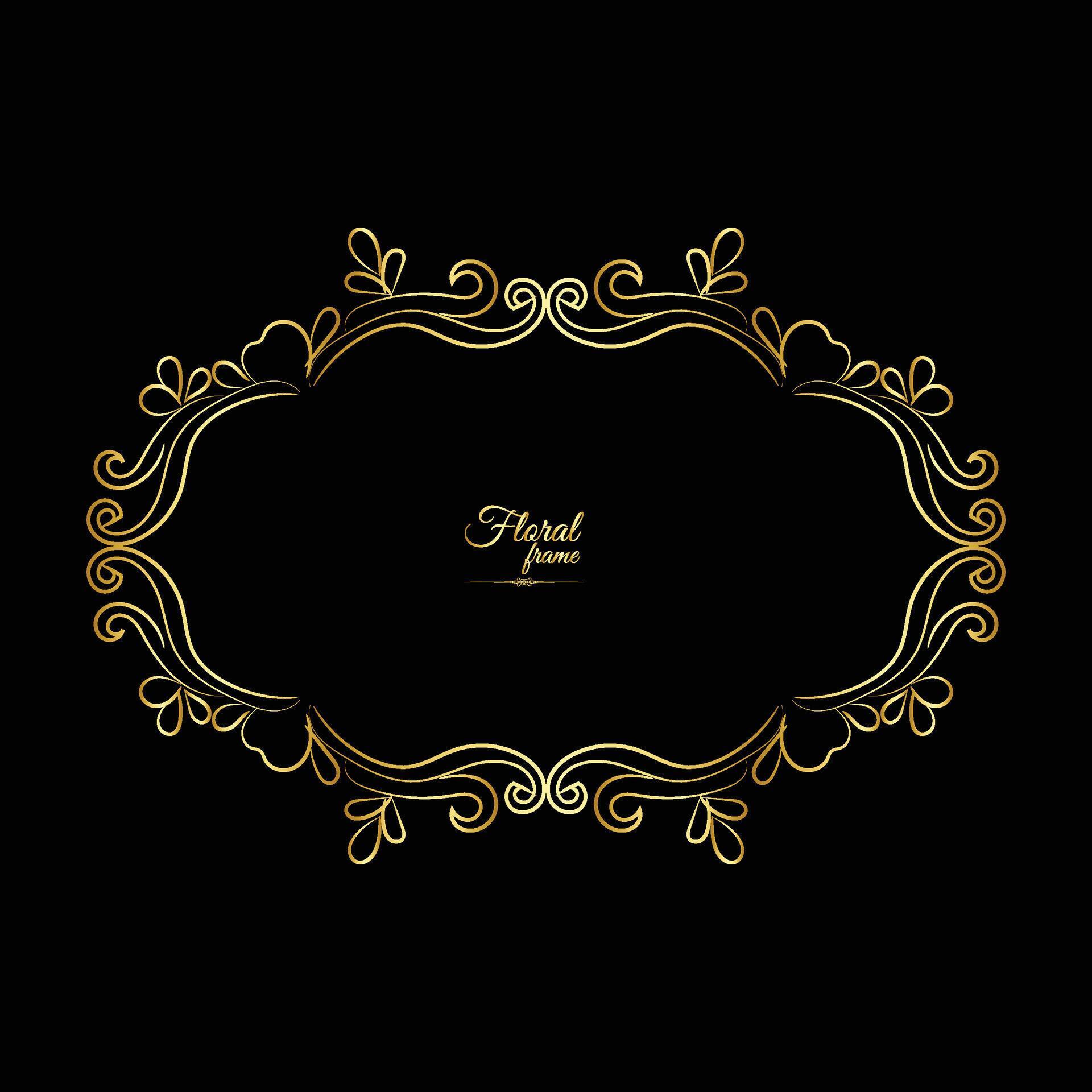 Gold shiny glowing vintage frame with flower isolated floral background Golden luxury frame Stock Free