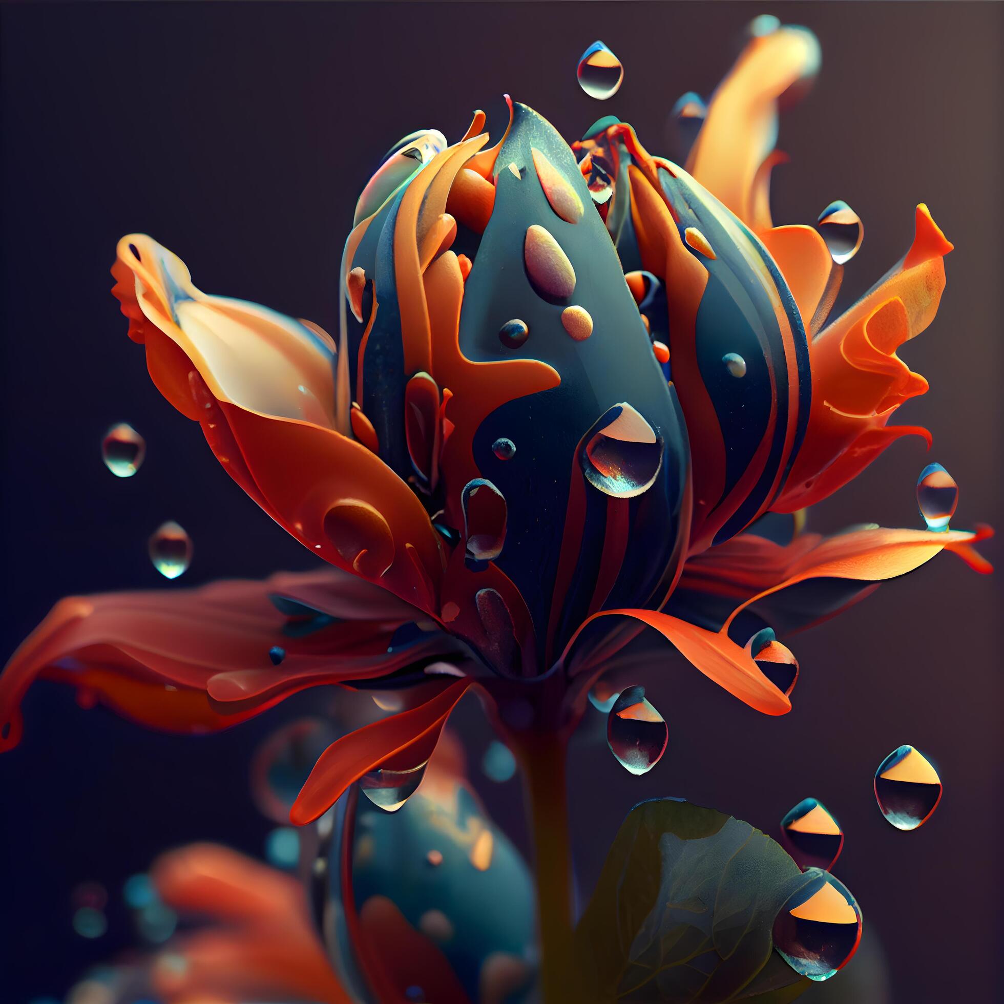 Beautiful flower with water drops. 3d rendering, 3d illustration., Image Stock Free