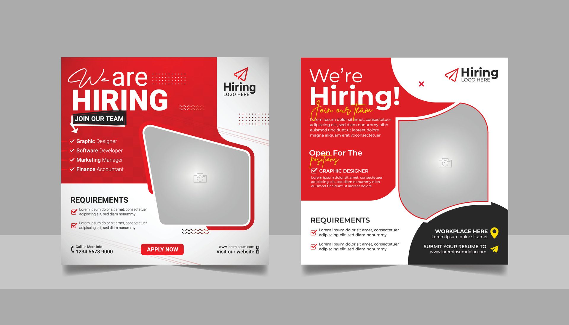 We are hiring job vacancy social media post template set, vacant recruitment marketing web banner square flyer poster design. Free Vector