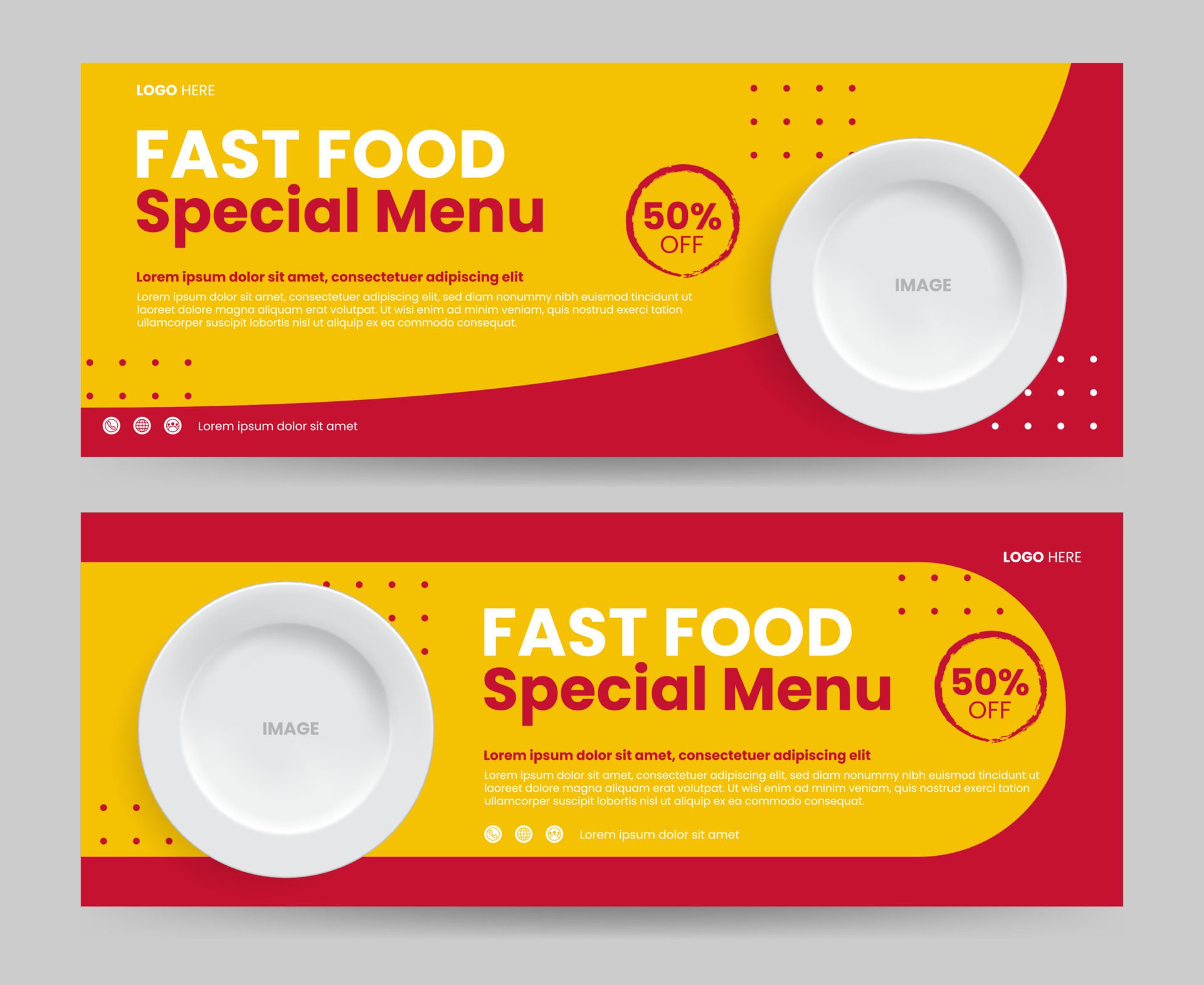 template banner and cover ads, suitable for food social media, red orange background Free Vector