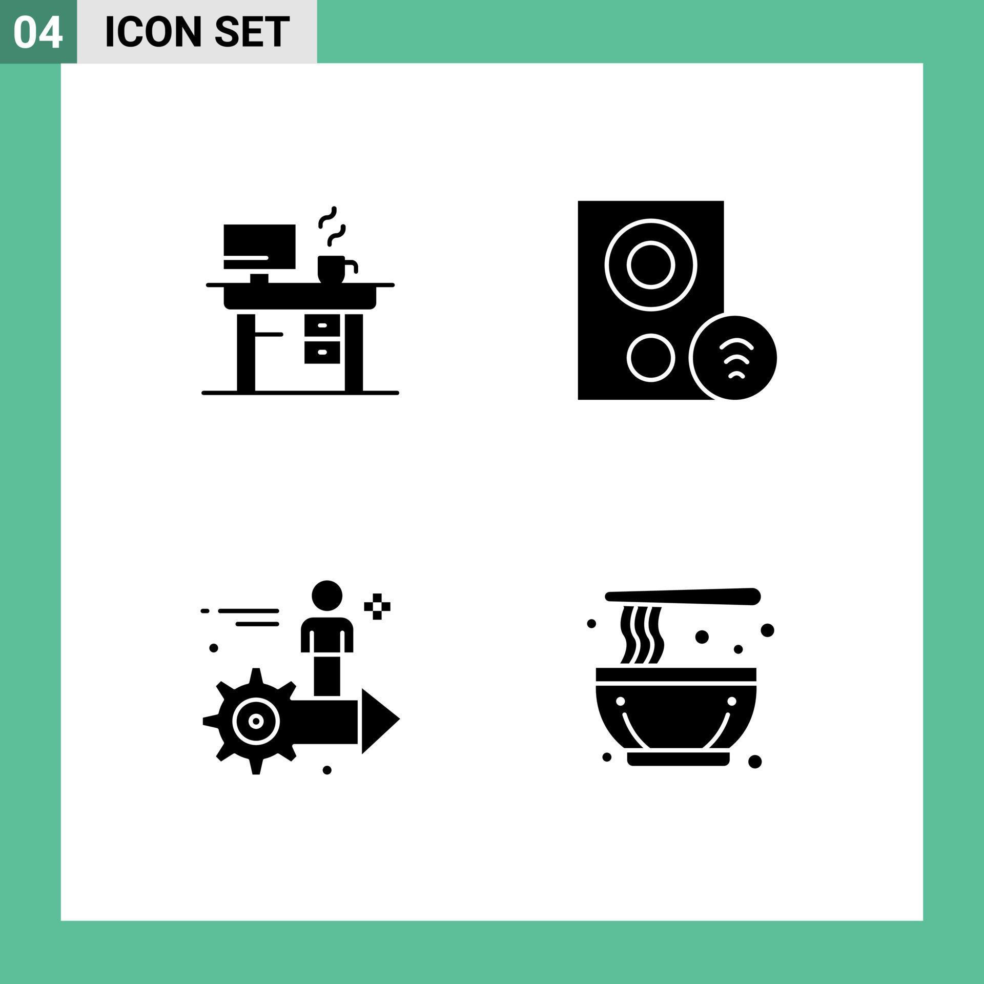 Set of 4 Commercial Solid Glyphs pack for job setting working gadget arrow Editable Vector Design Elements Stock Free