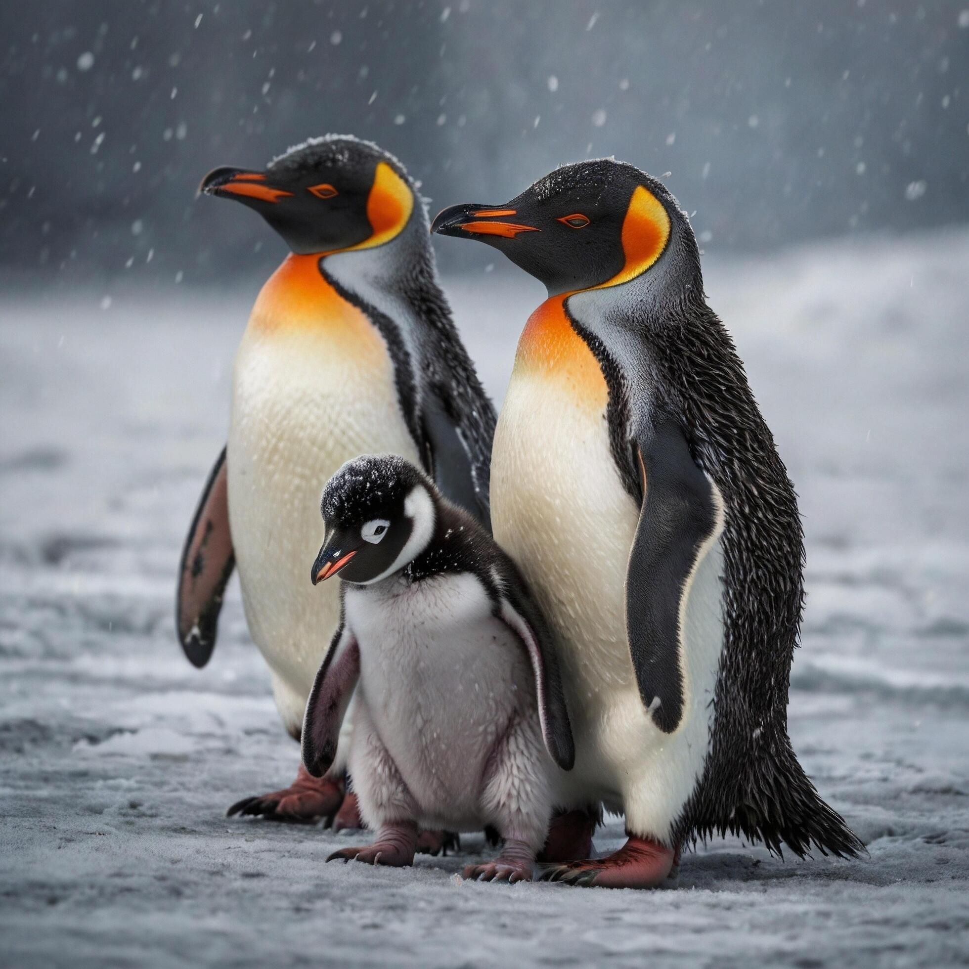 Cute Cold Penguin Family Stock Free