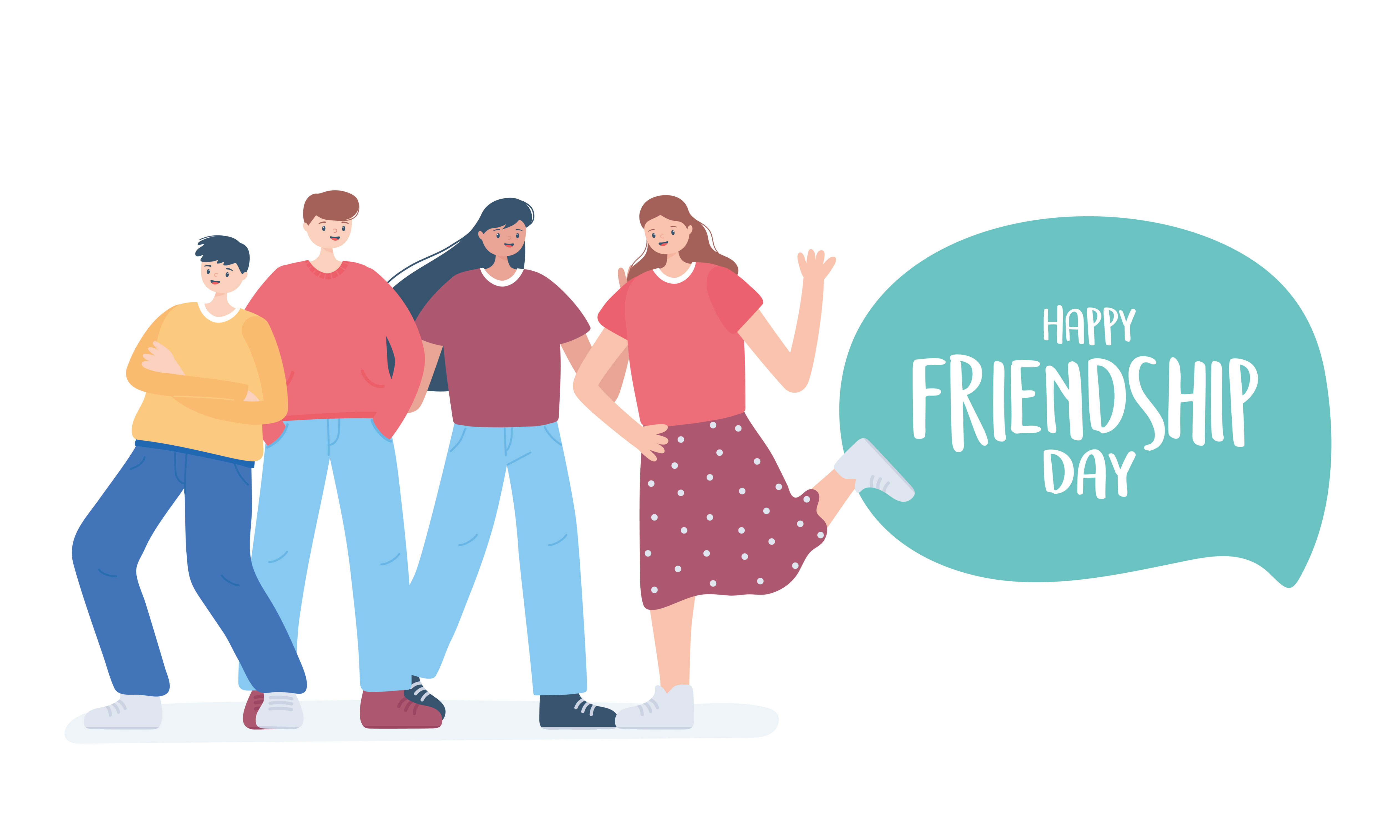 happy friendship day, diverse friend group of people special event celebration Free Vector