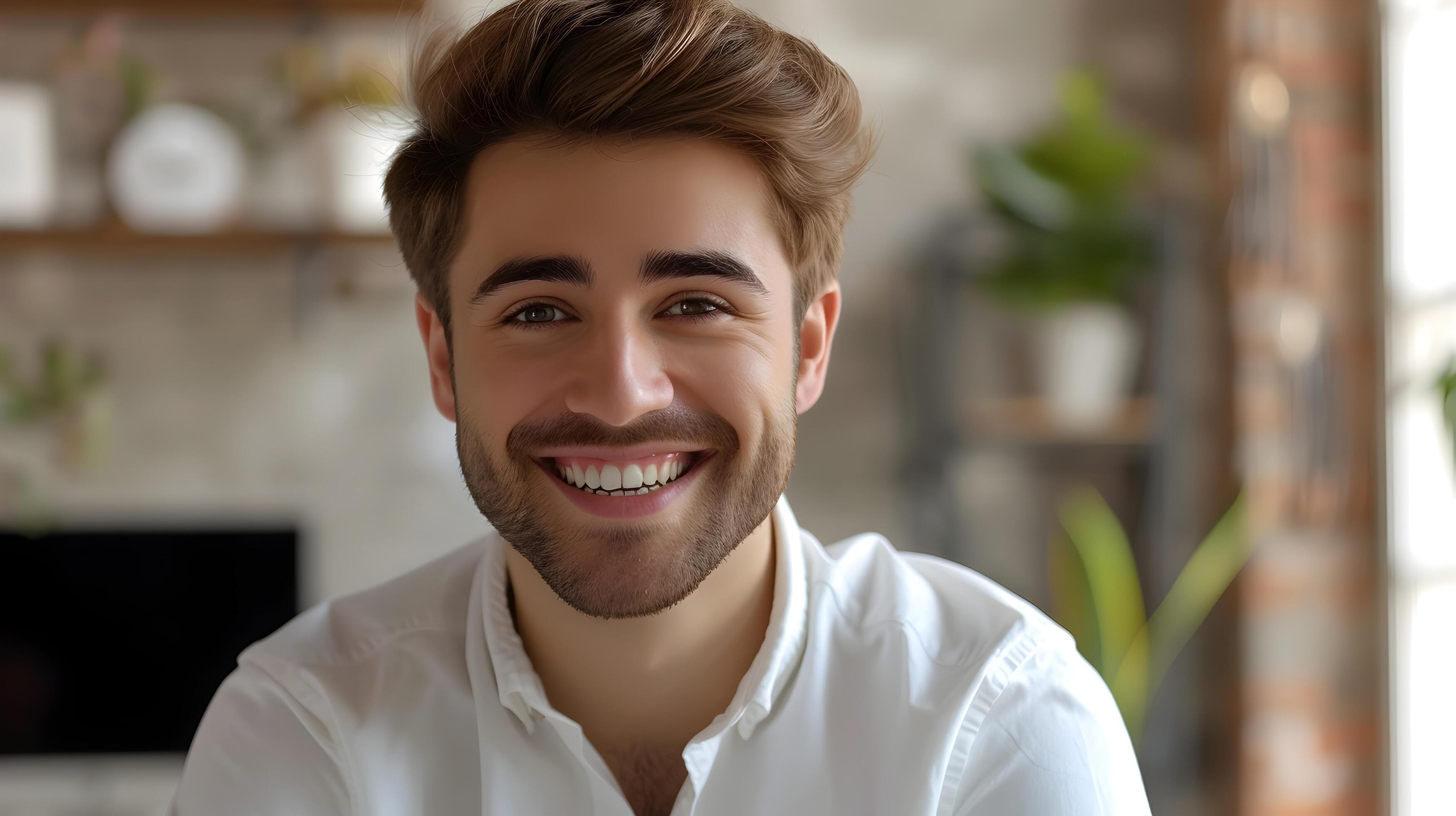 Confident Young Businessman Smiling Happily in Office Environment Stock Free