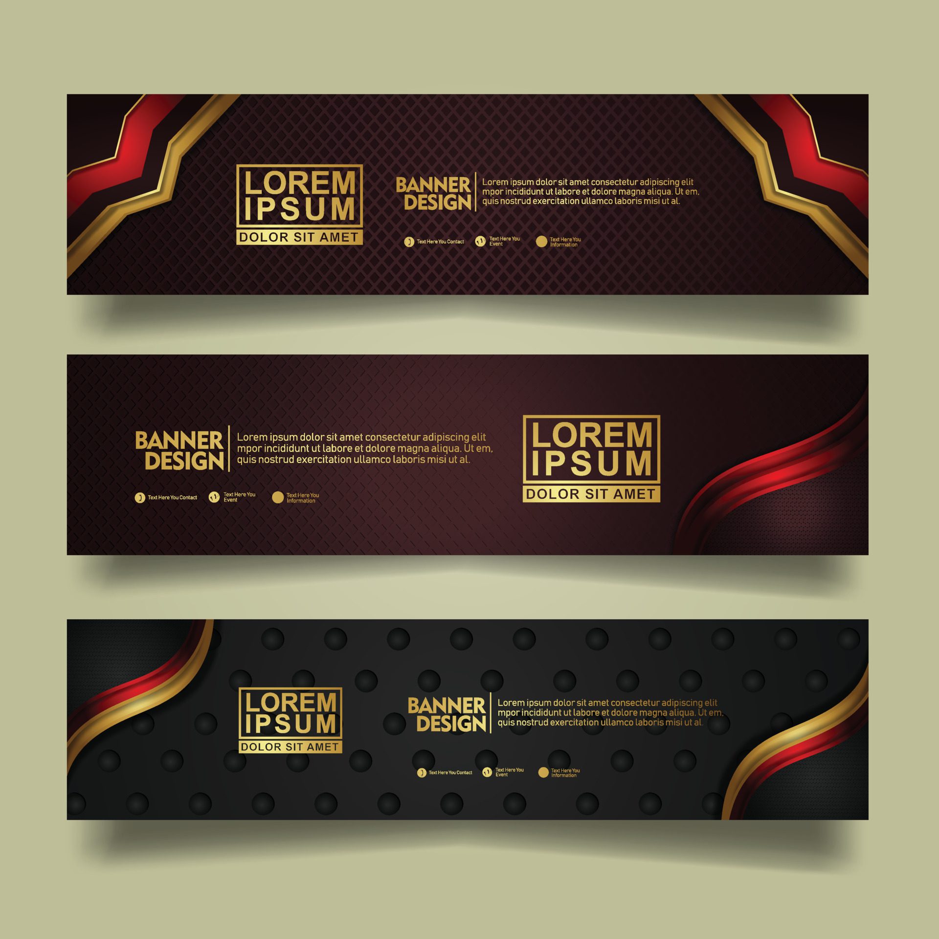 Set banner template design with luxury and elegant lines shape ornament effect on texture pattern background Free Vector