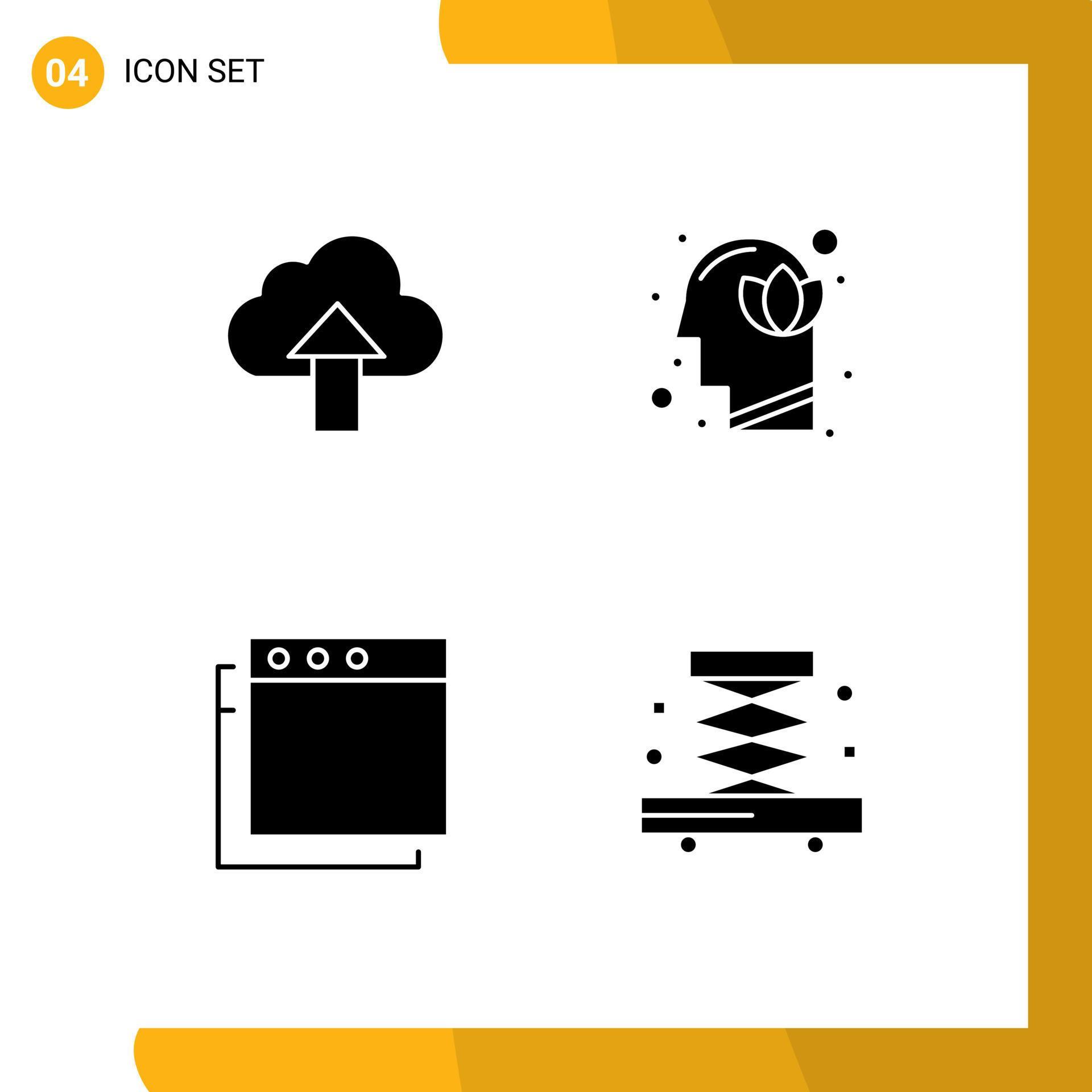 Solid Glyph Pack of 4 Universal Symbols of arrow apps cloud head construction Editable Vector Design Elements Stock Free