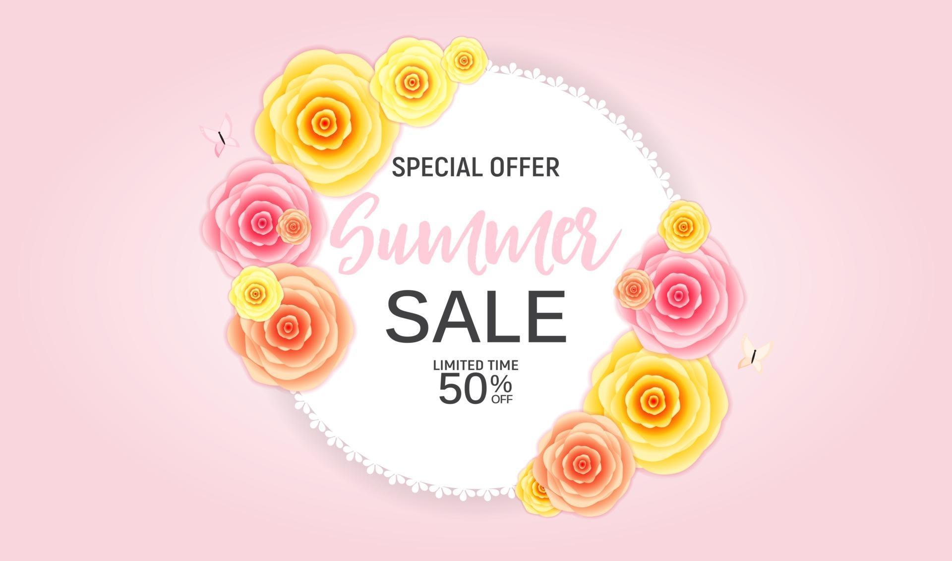 Abstract Flower Summer Sale Background with Frame Stock Free