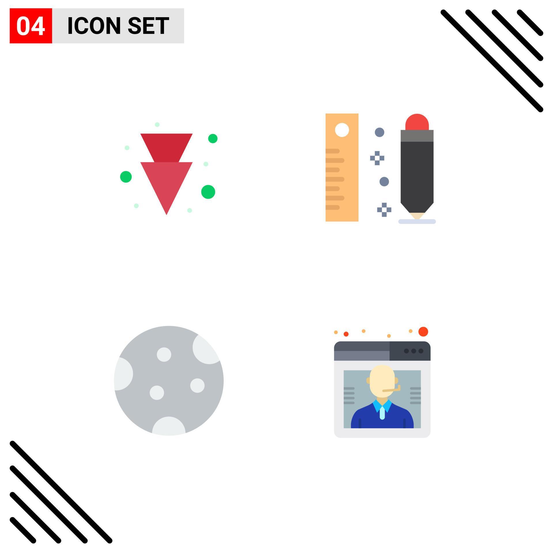 Group of 4 Modern Flat Icons Set for arrow night drawing ruler weather Editable Vector Design Elements Stock Free