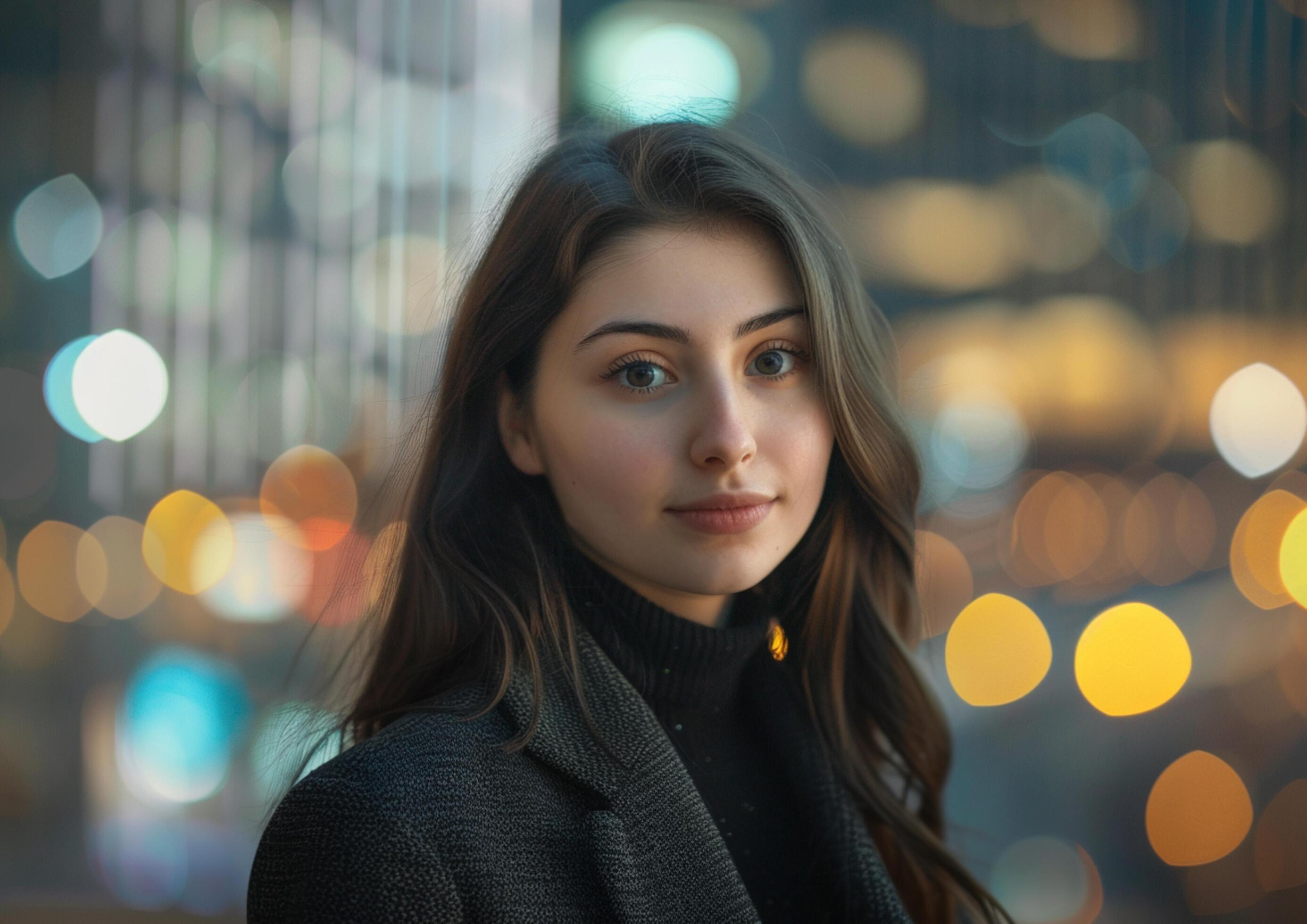 Beautiful young business woman outdoors with blurred defocused background. Stock Free