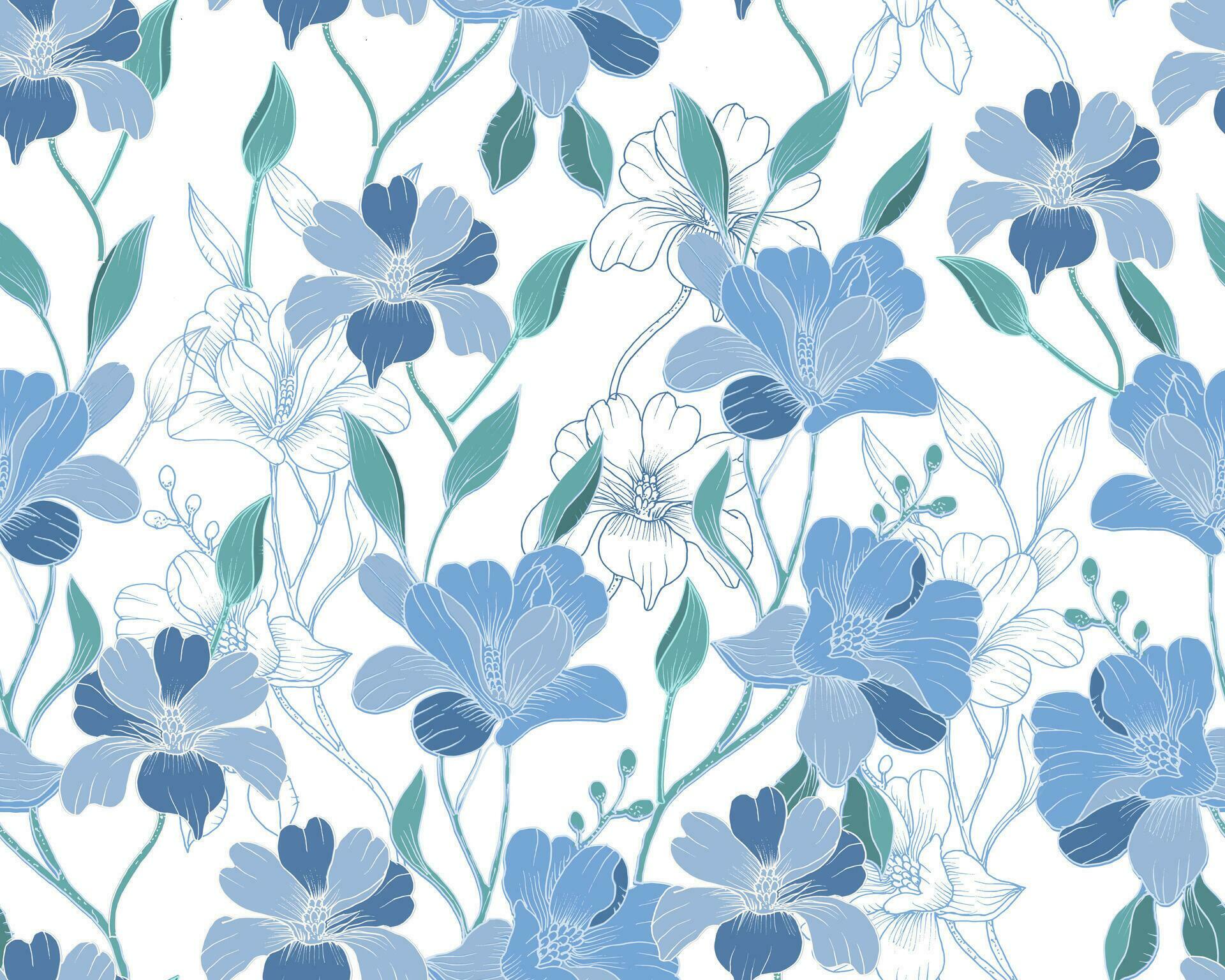 Blue Hand Drawn Flower Seamless Pattern Stock Free and Free SVG