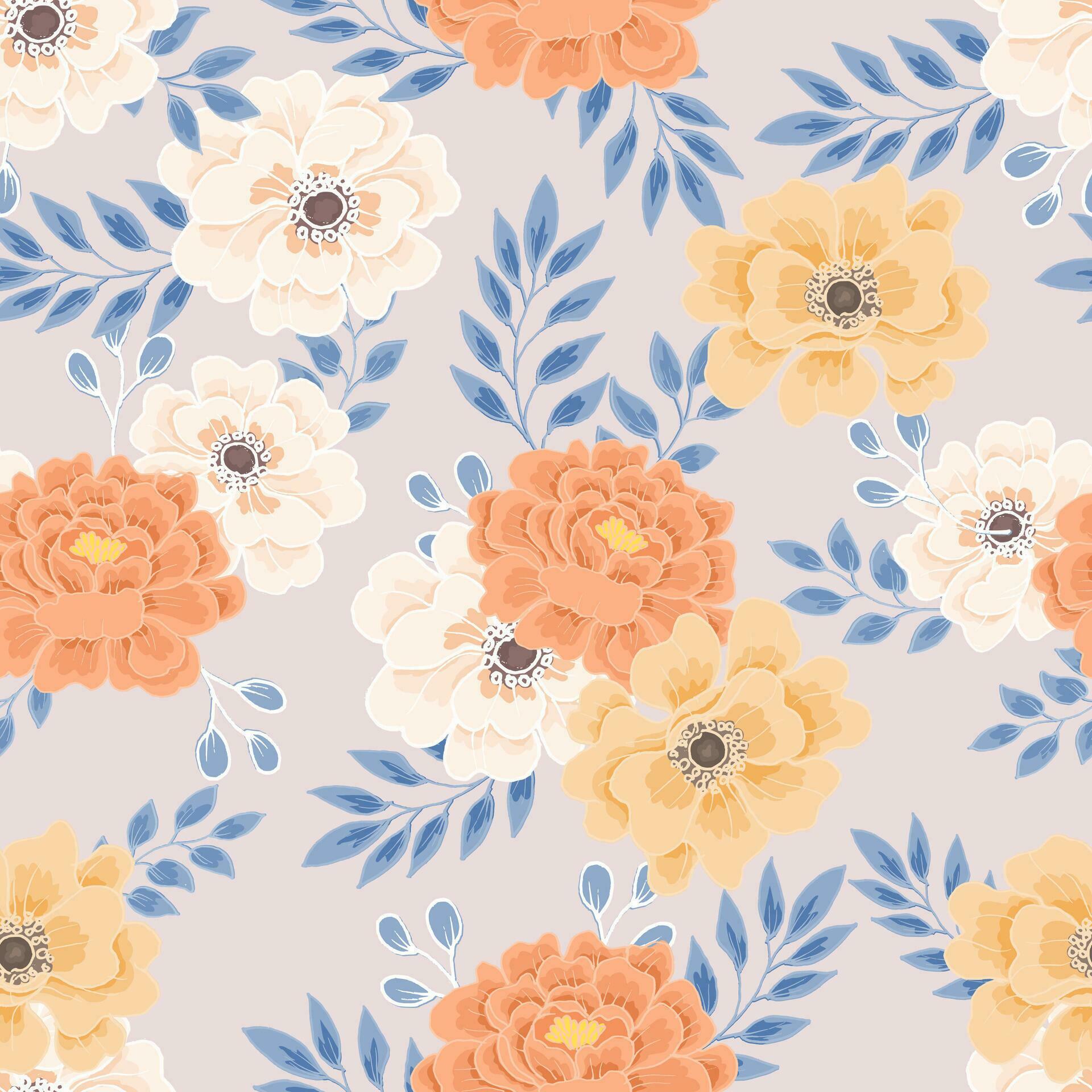 Vintage Dusty Rose and Anemone Hand Drawn Flower Seamless Pattern Stock Free and Free SVG