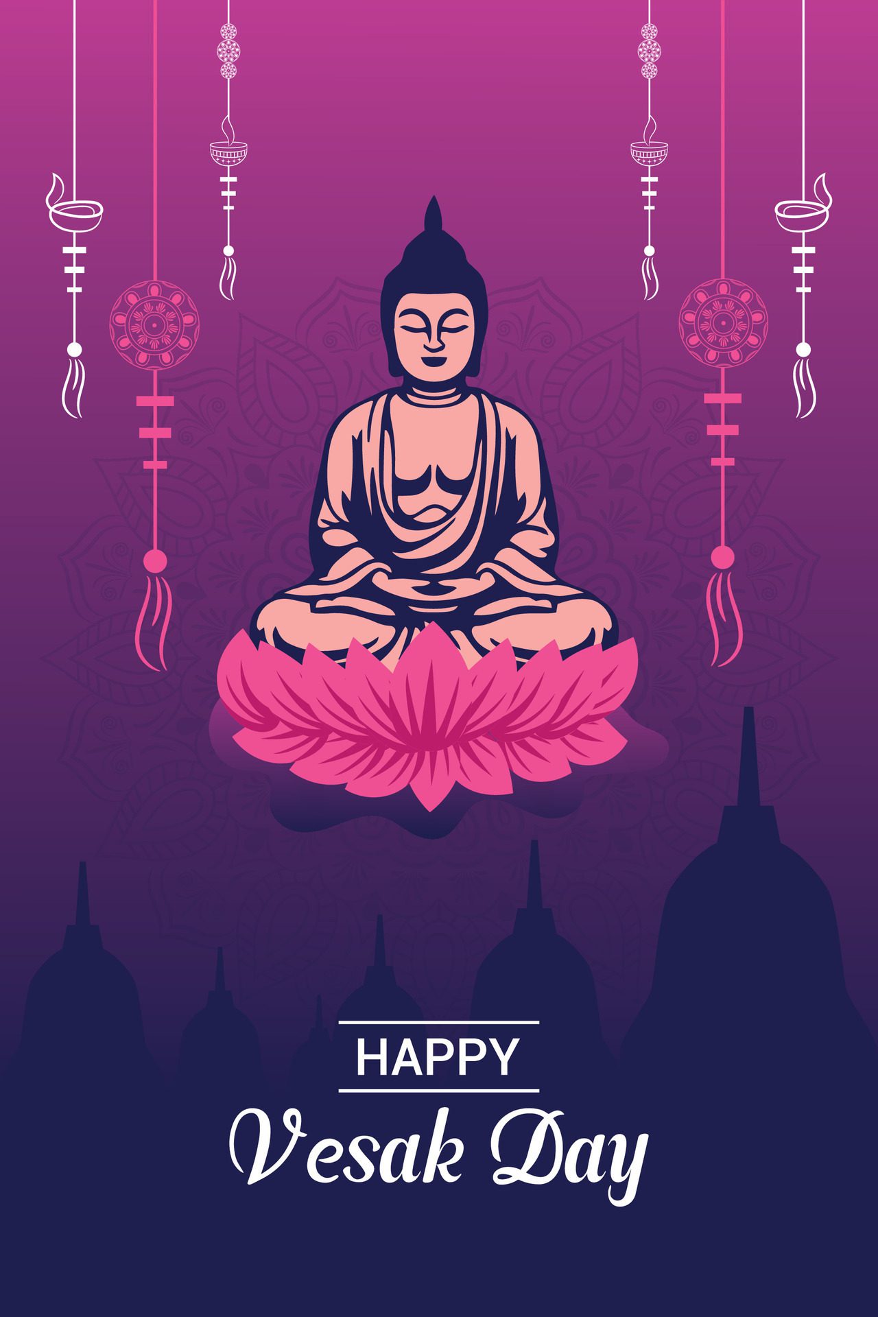 Flat vertical poster template for vesak day illustration festival celebration social media post and vesak day Banner Free Vector