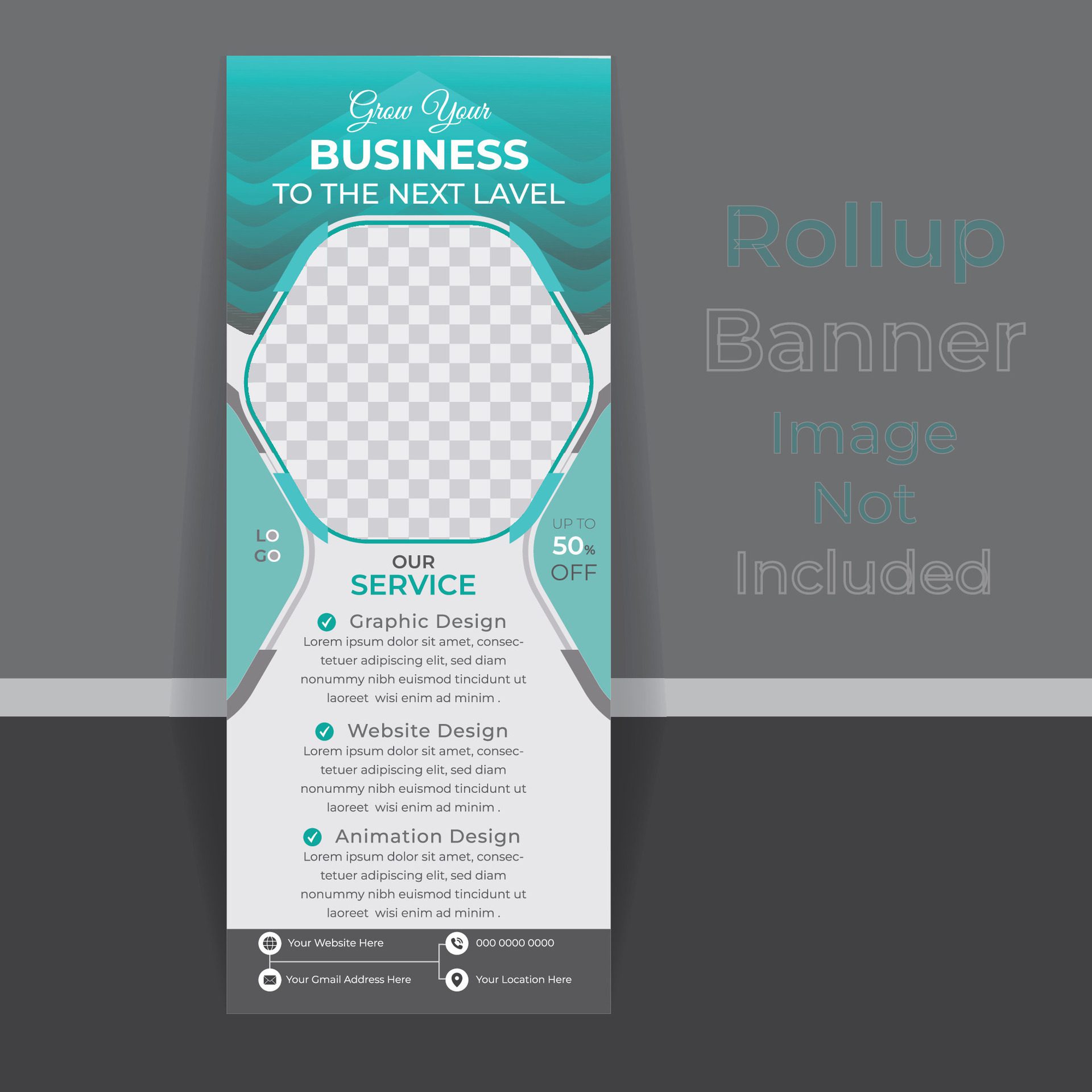 Modern standee roll up banner design, Presentation. x-stand, x-banner, Grow your business. Free Vector