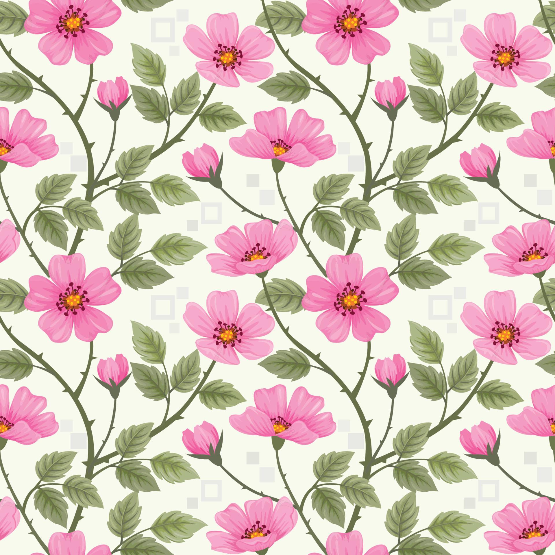 Pink wild rose flowers seamless pattern. Stock Free