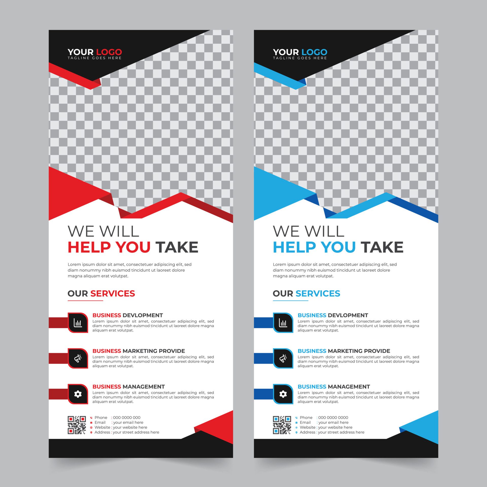 Modern corporate business rollup banner stand and x banner template vector design. Creative business roll up banner design for marketing agency. Free Vector