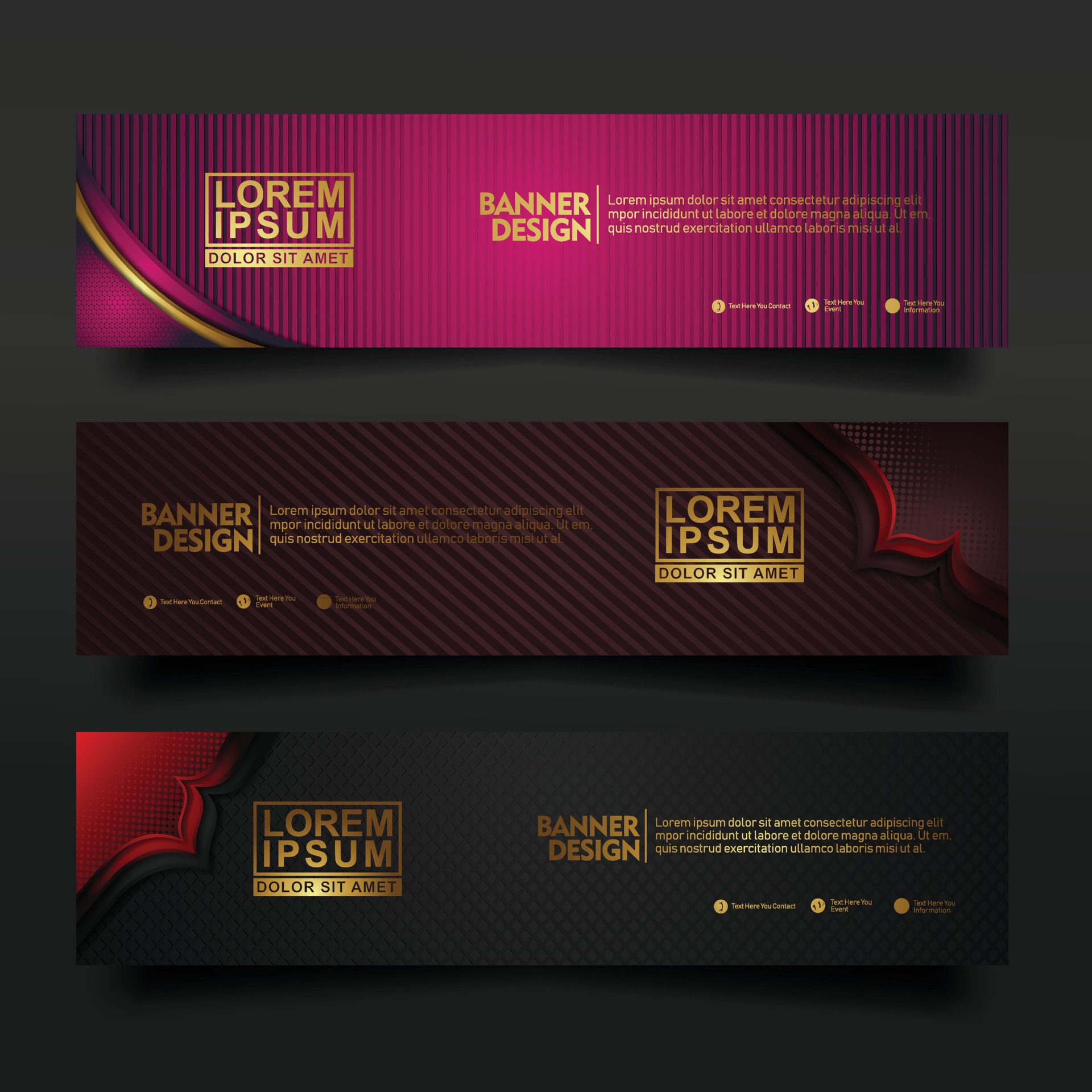 Set banner template design with luxury and elegant lines shape ornament effect on texture pattern background Free Vector