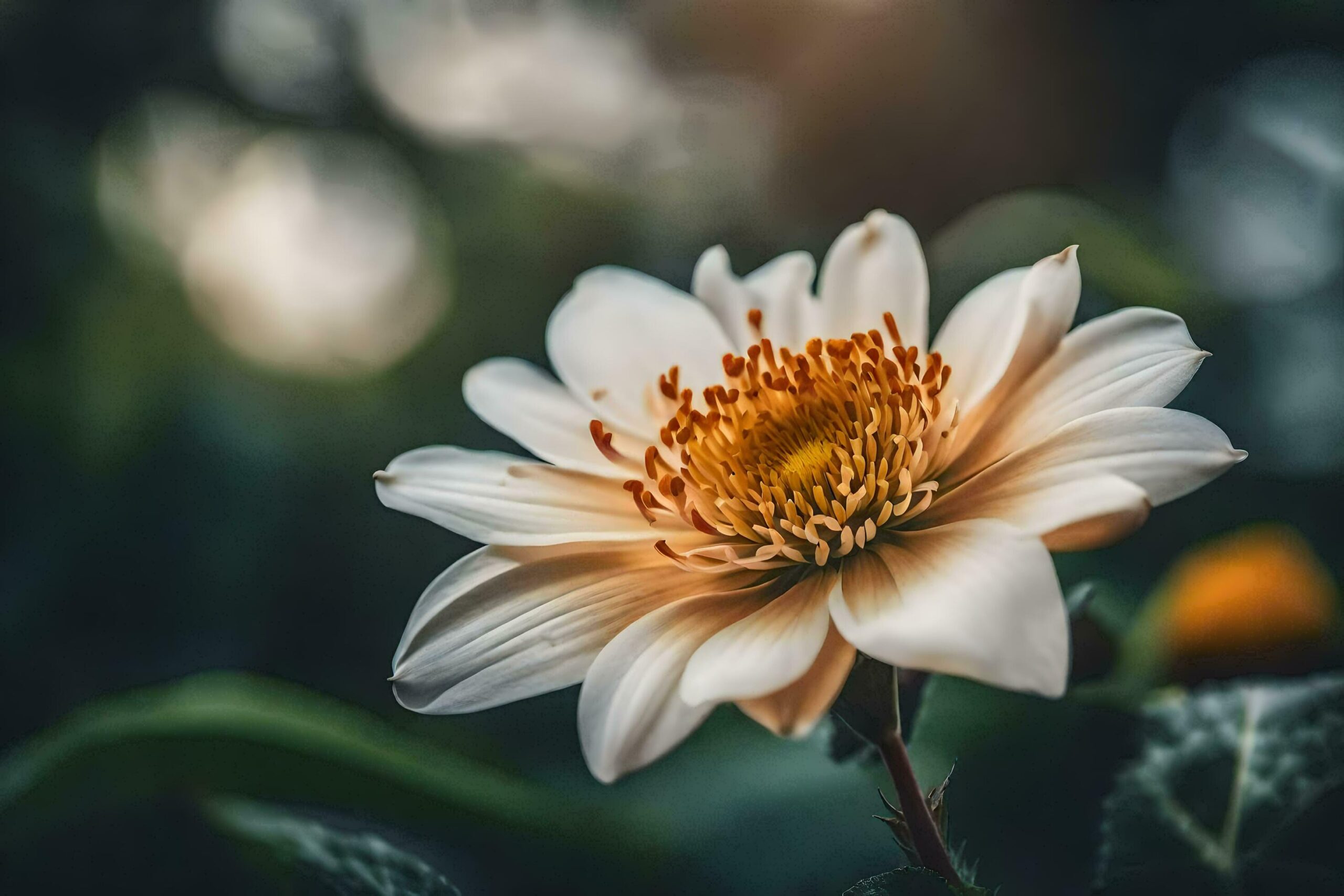 a white flower with yellow center in the middle Free Photo