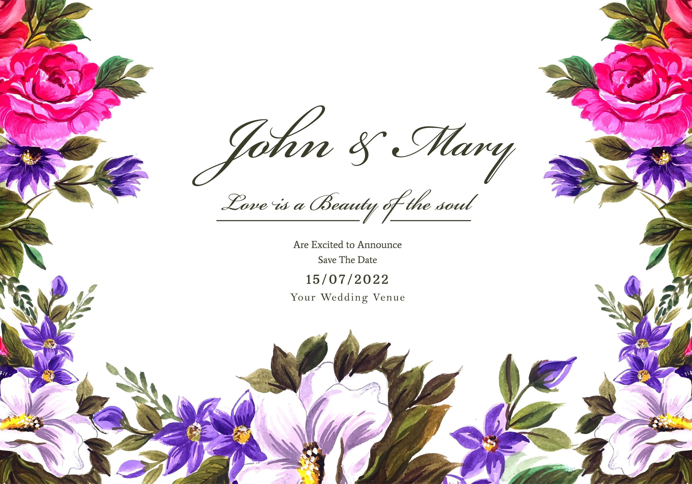 Wedding decorative flowers frame card Stock Free