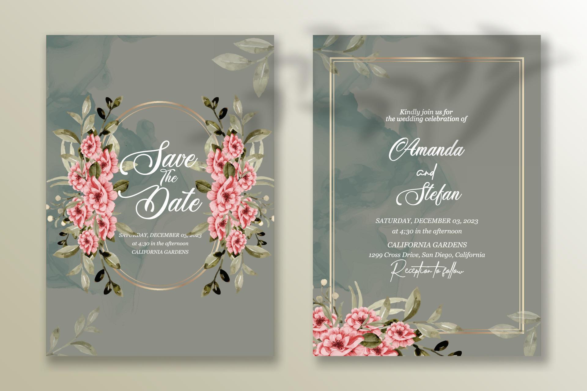 Premium vector Wedding invitation template with watercolor flower Stock Free