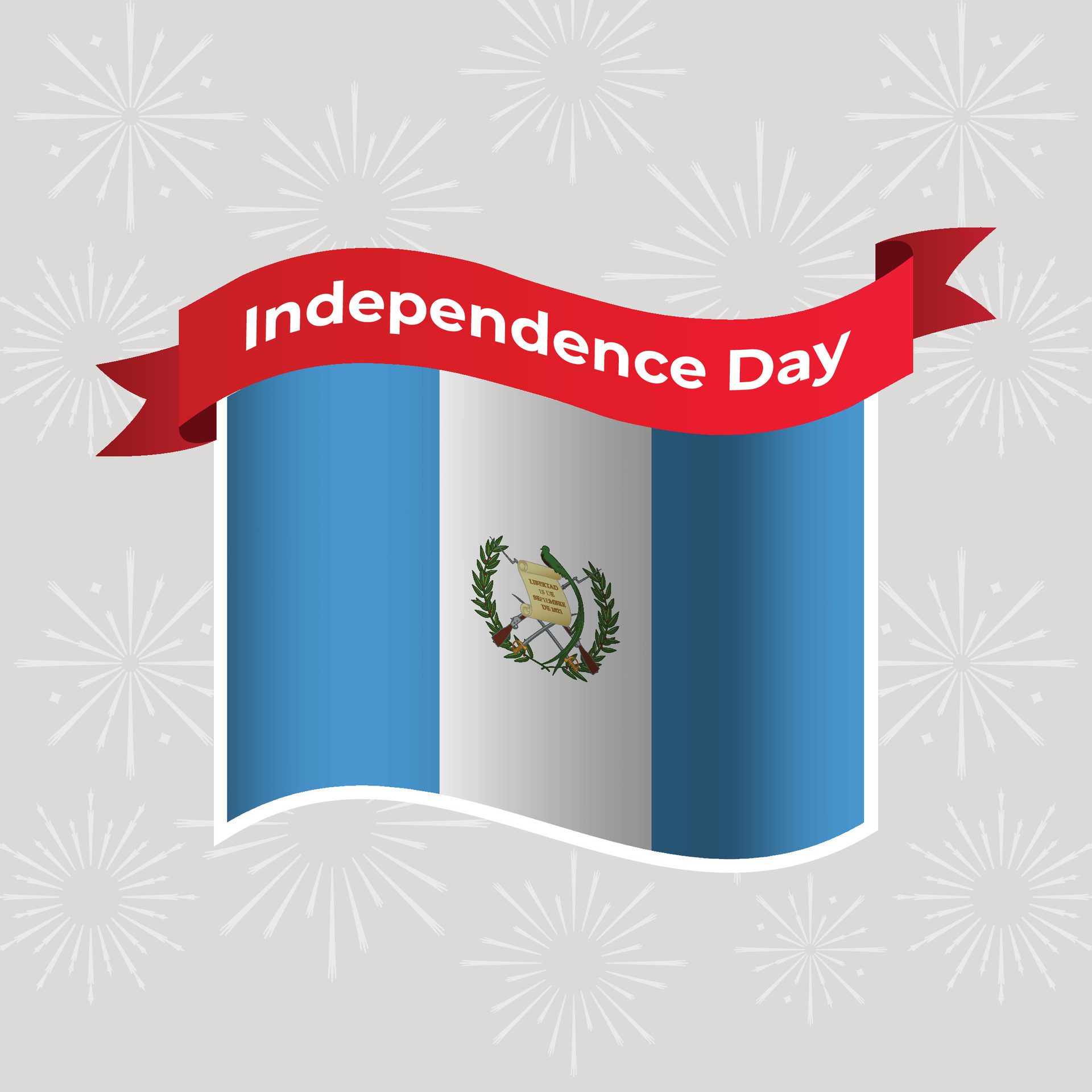 Guatemala Wavy Flag Independence Day Banner Background Free Vector