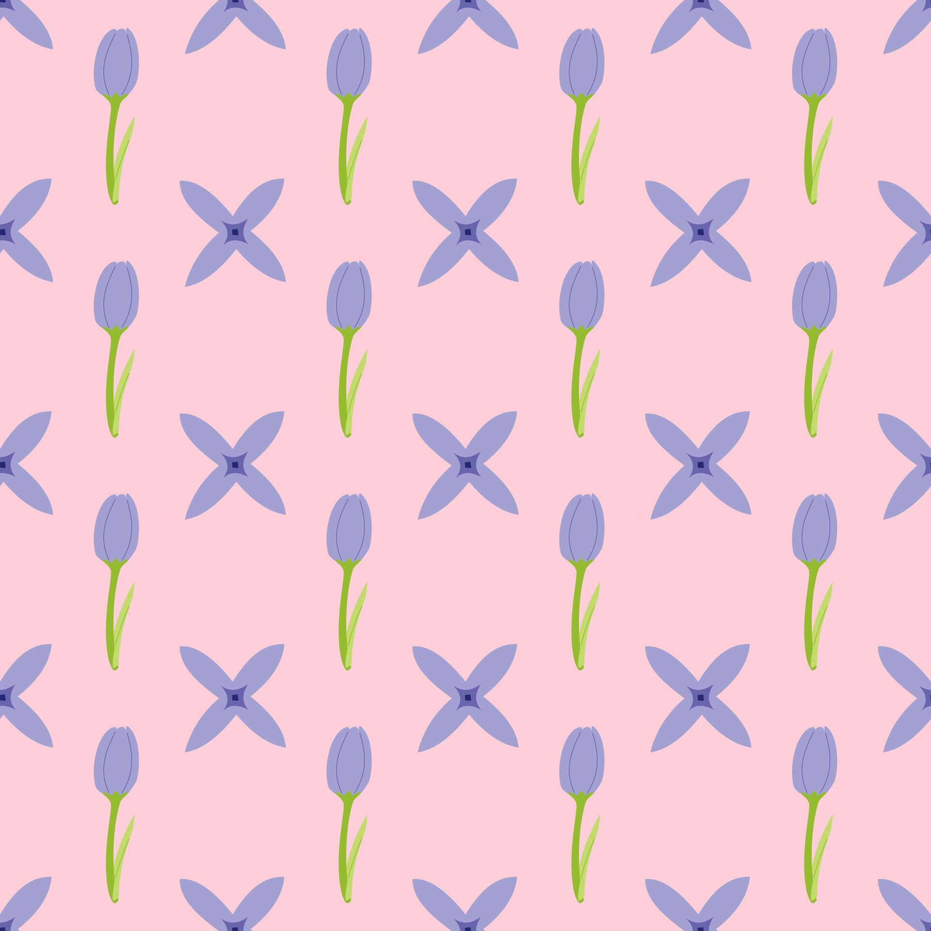 A seamless pattern of tulip and purple flower in a spring minimal shape floral concept, Vector Stock Free