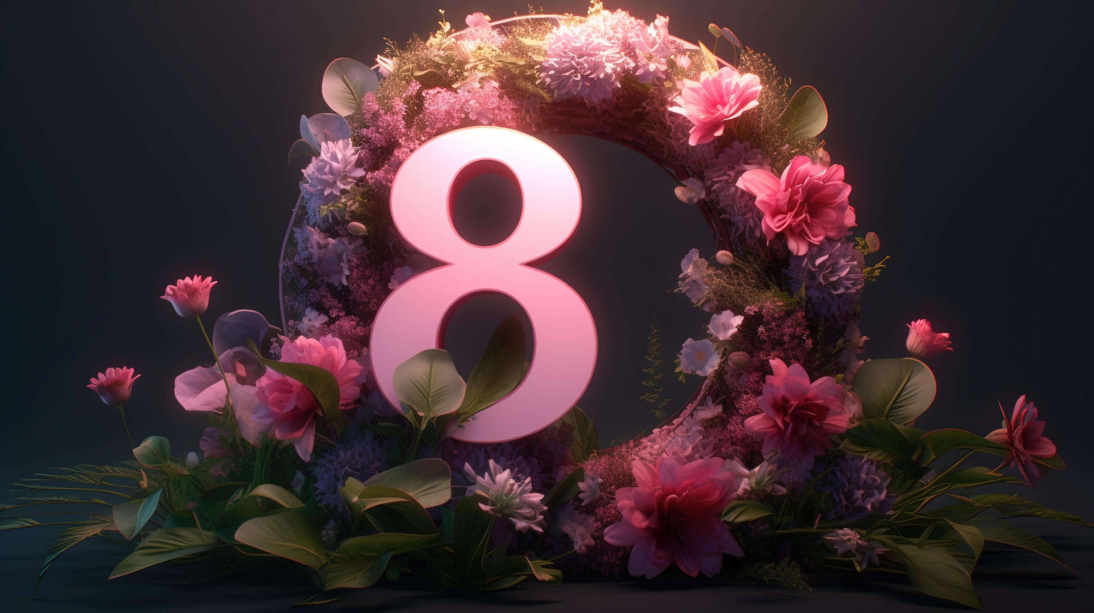 decorative 8 number with flowers Stock Free