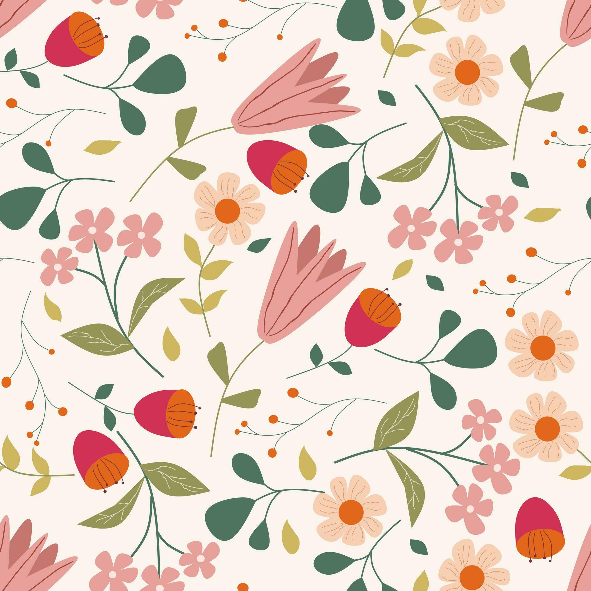 Vintage Hand Drawn Flower Seamless Pattern Stock Free and Free SVG