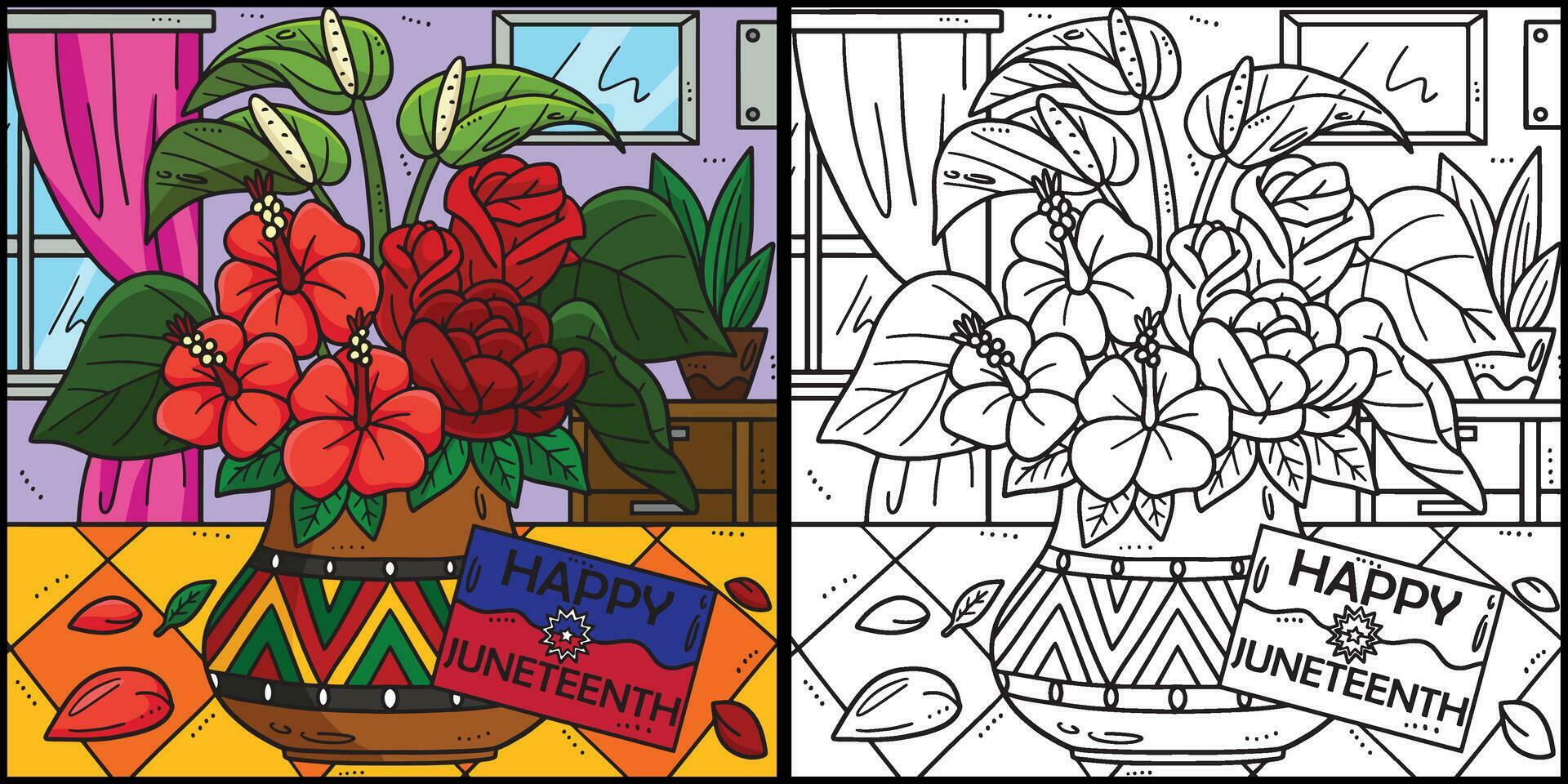 Juneteenth Red Flowers Coloring Page Illustration Stock Free