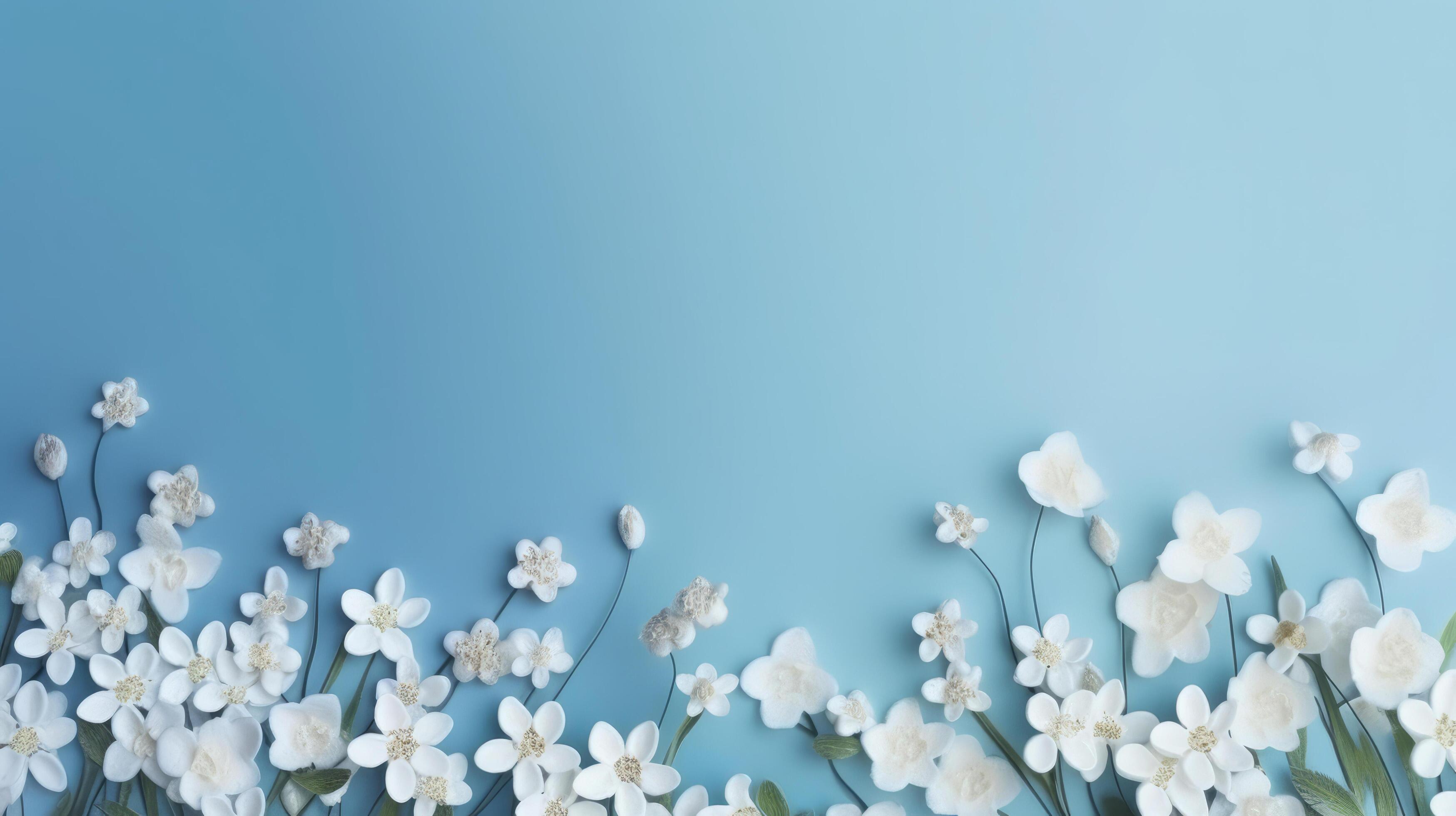 White spring flowers on blue background. Illustration Stock Free