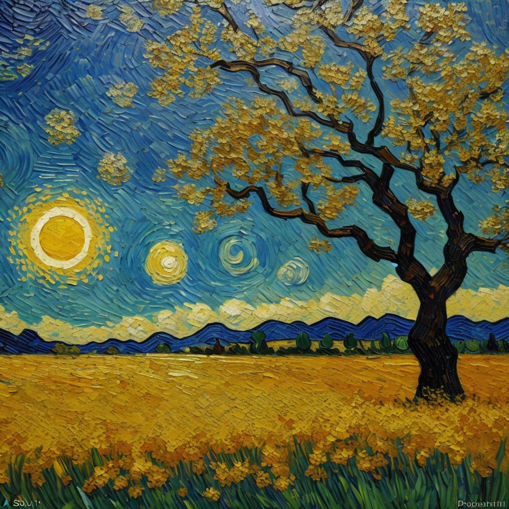 Lua e sol Impressionism,Oil by @ai_generated