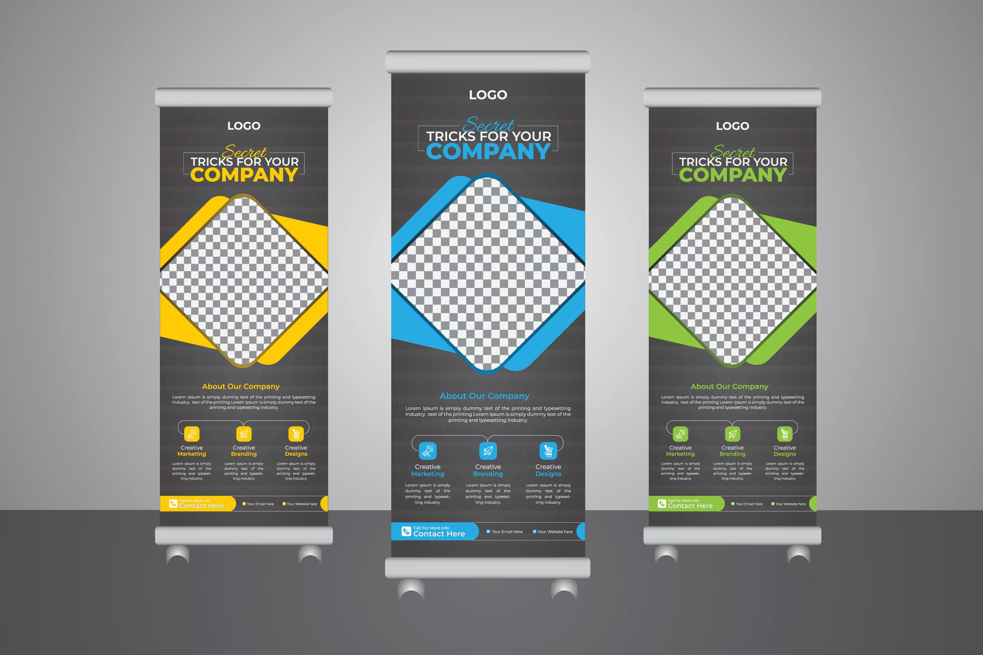 With creative background a modern roll up banner design template Free Vector