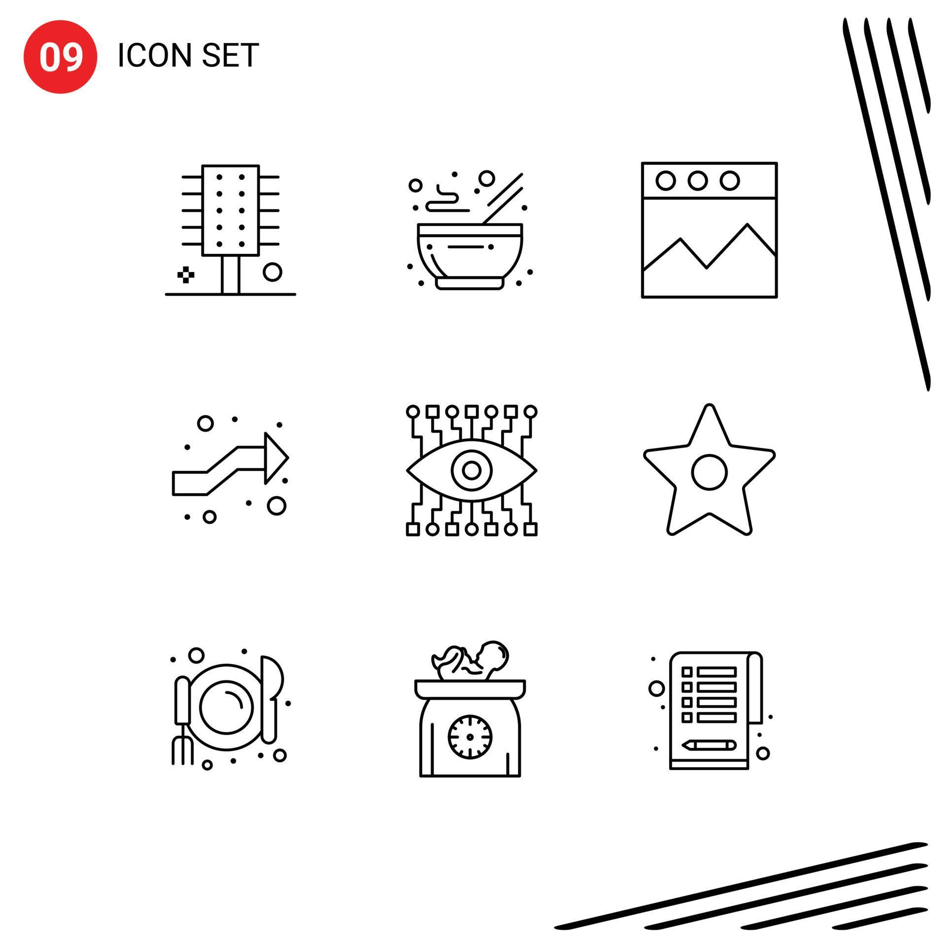 Pictogram Set of 9 Simple Outlines of watch right hot intersection arrows Editable Vector Design Elements Stock Free