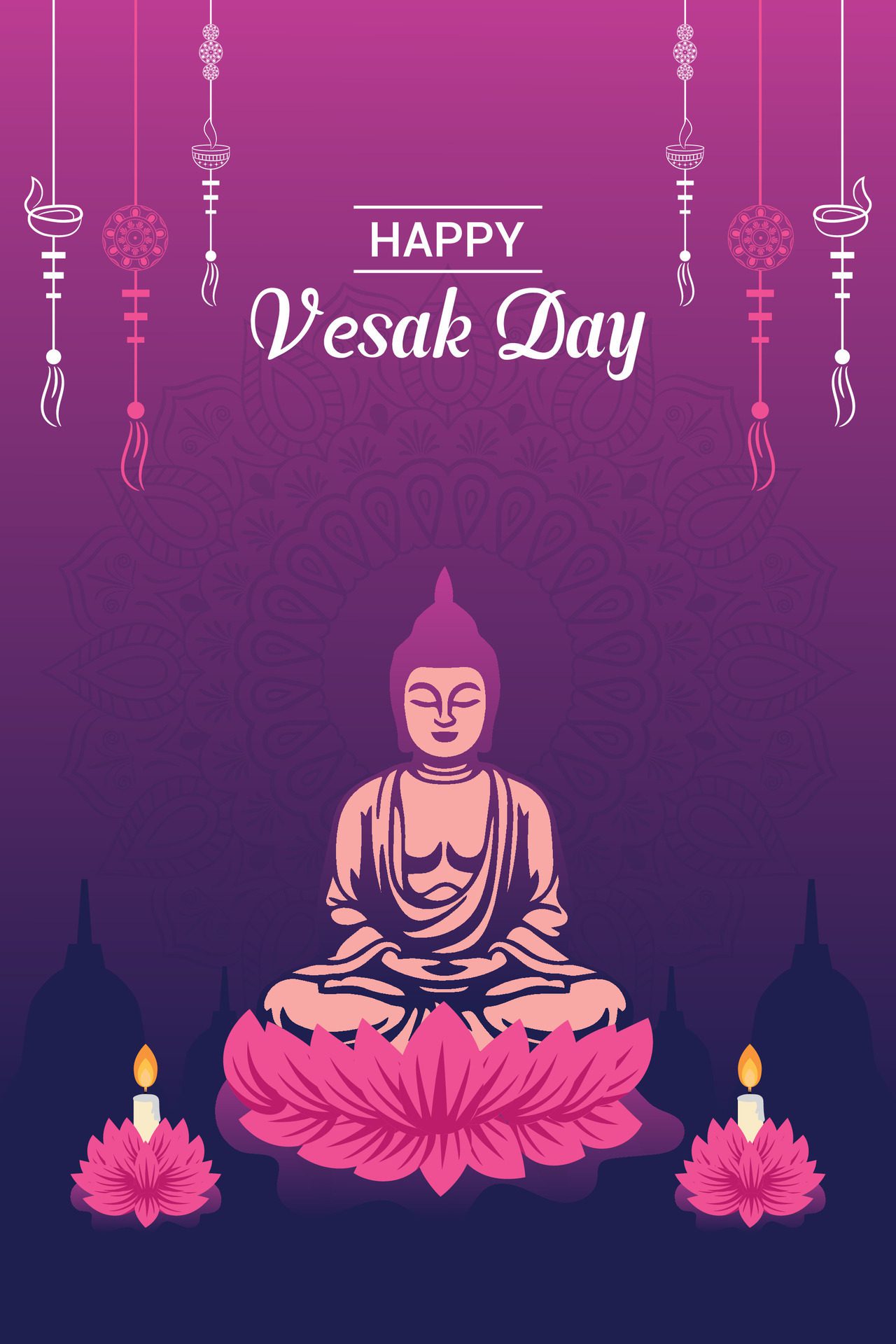 Flat vertical poster template for vesak day illustration festival celebration social media post and vesak day Banner Free Vector