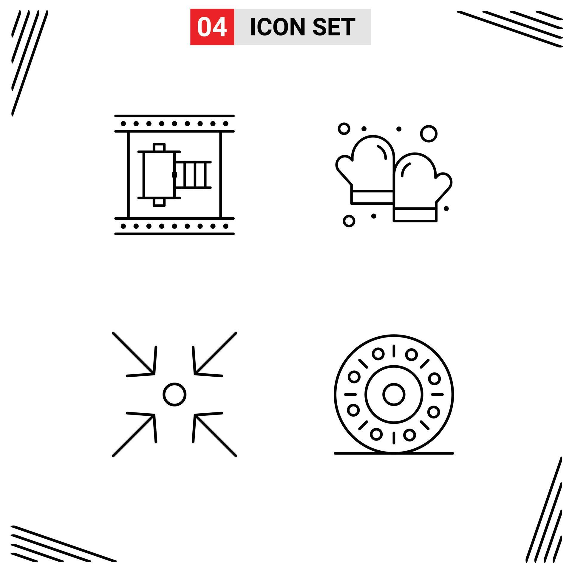 Set of 4 Modern UI Icons Symbols Signs for cinema arrow movie reel baking expand Editable Vector Design Elements Stock Free