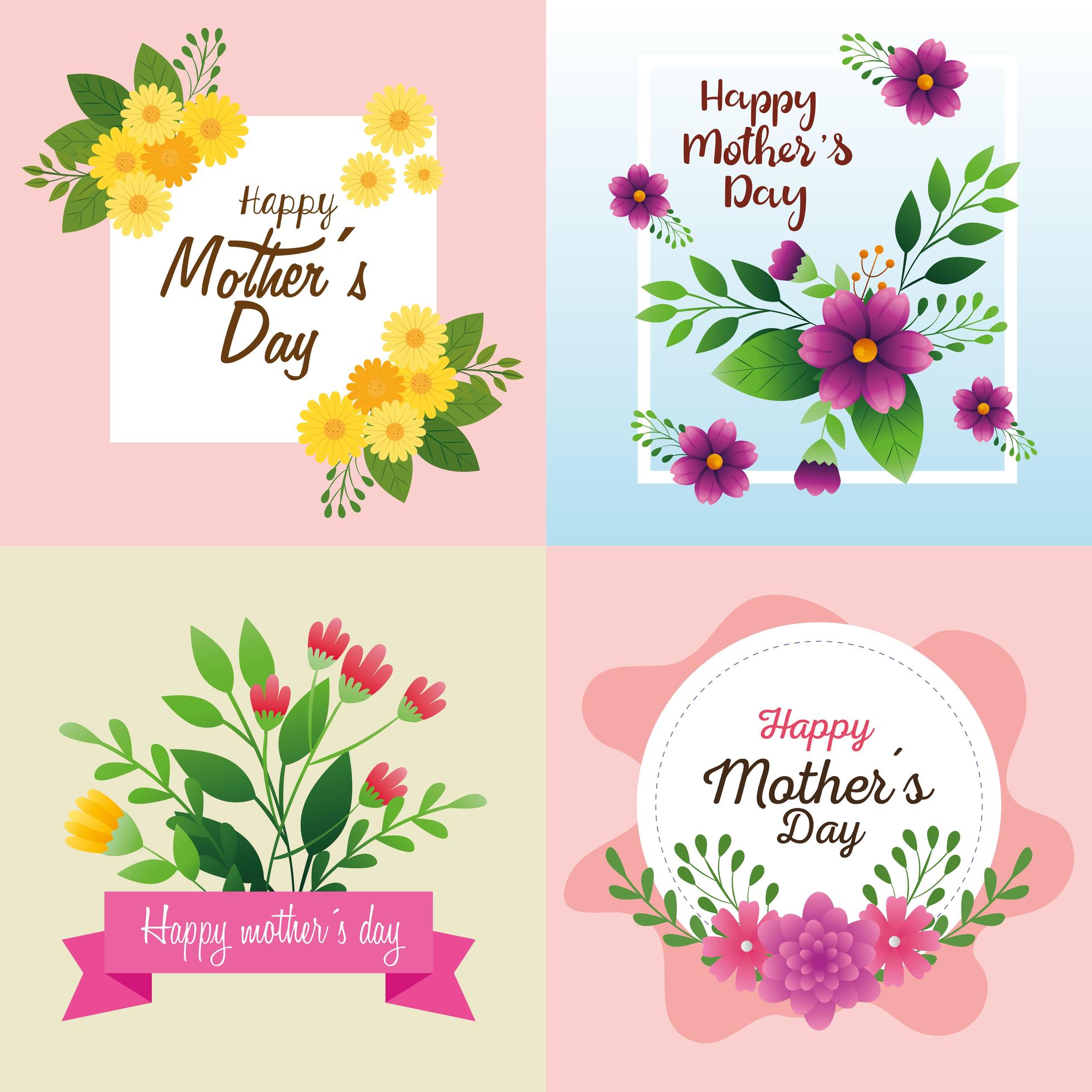 set cards of happy mother day with flowers decoration Stock Free