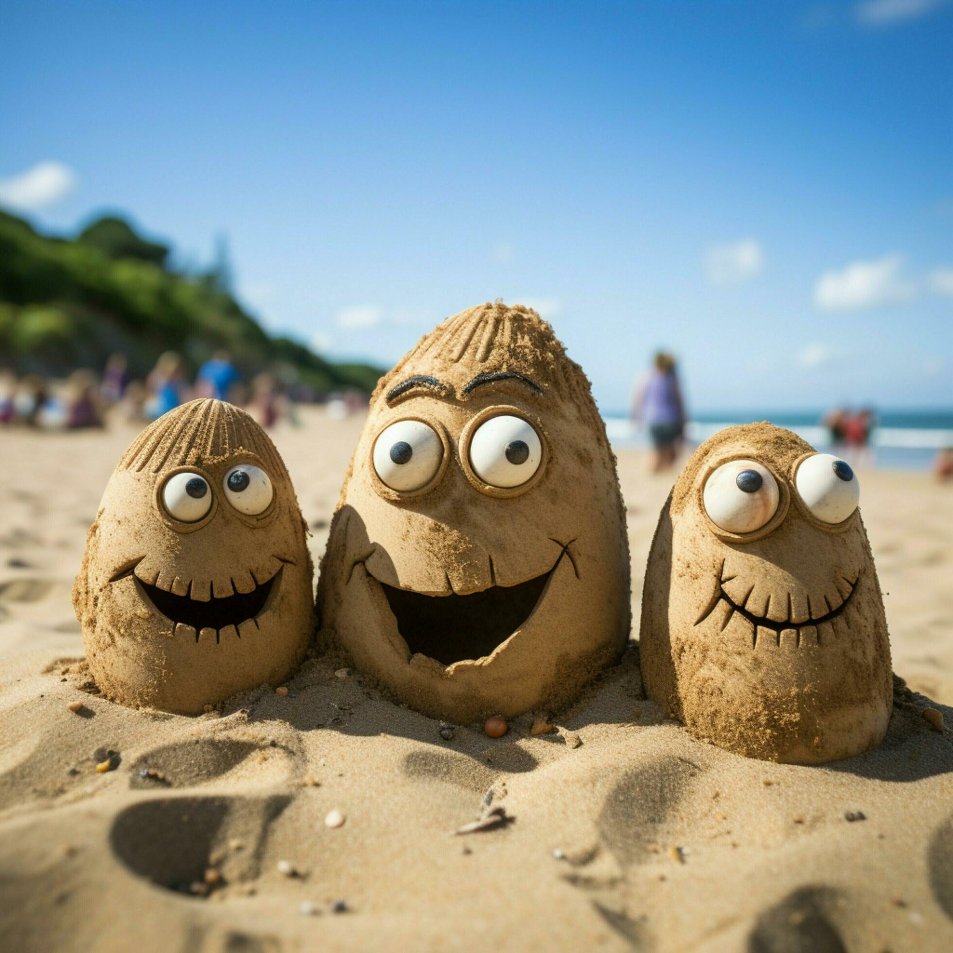 Seashore family Family Face symbol on sandy beach, offering ample copy space For Social Media Post Size AI Generated Stock Free