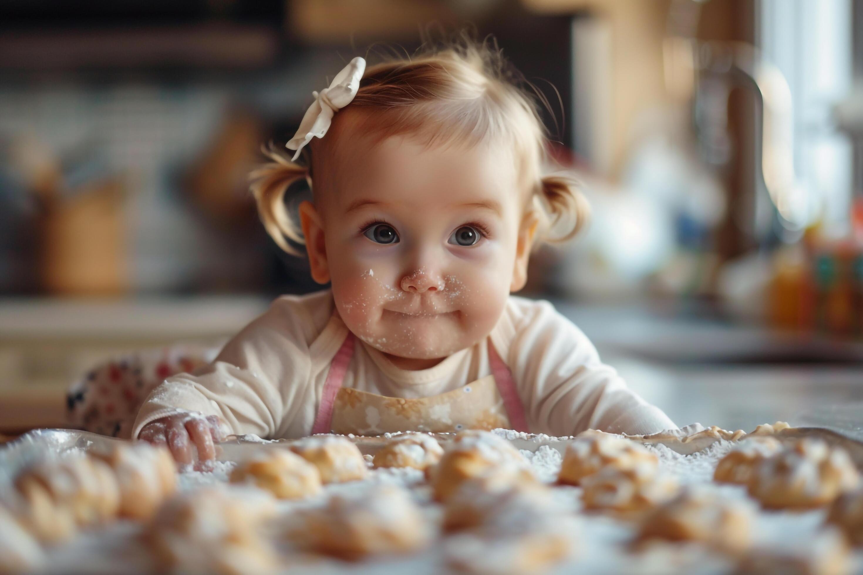 Baby Engaged in Cookie Baking in a Kitchen for Family Moments Stock Free