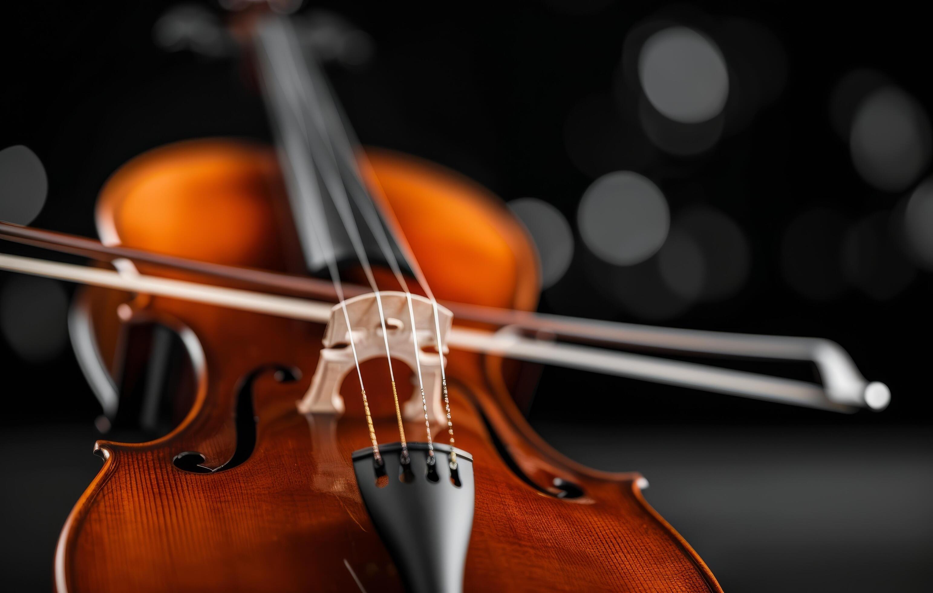 Close-Up of a Vibrant Violin Against a Dark Background Stock Free