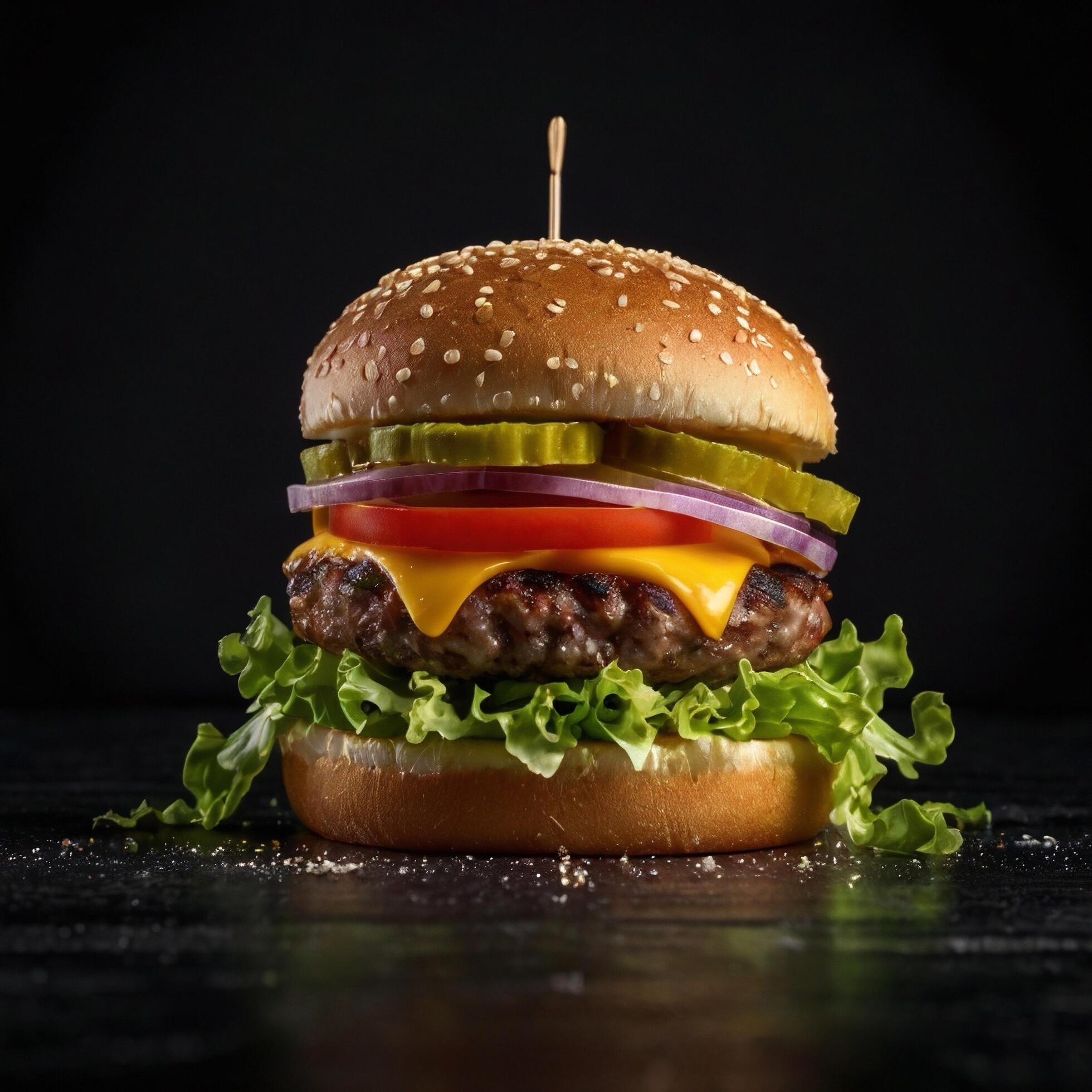 Cheeseburger with Beef Tasty Gourmet Burger black background Stock Free