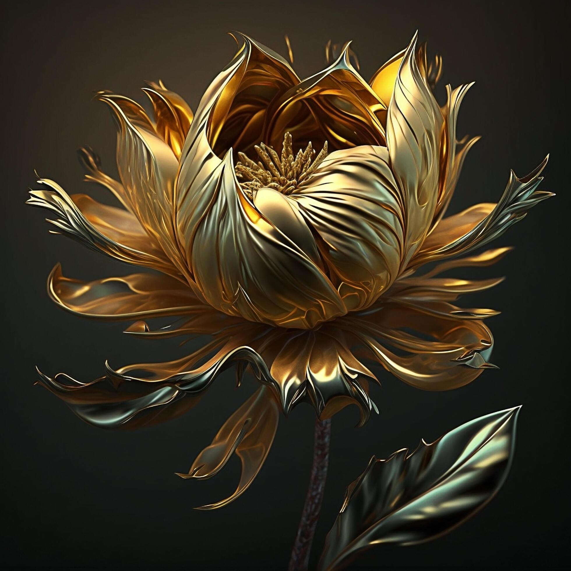 Realistic Golden Flower Created with Technology Stock Free