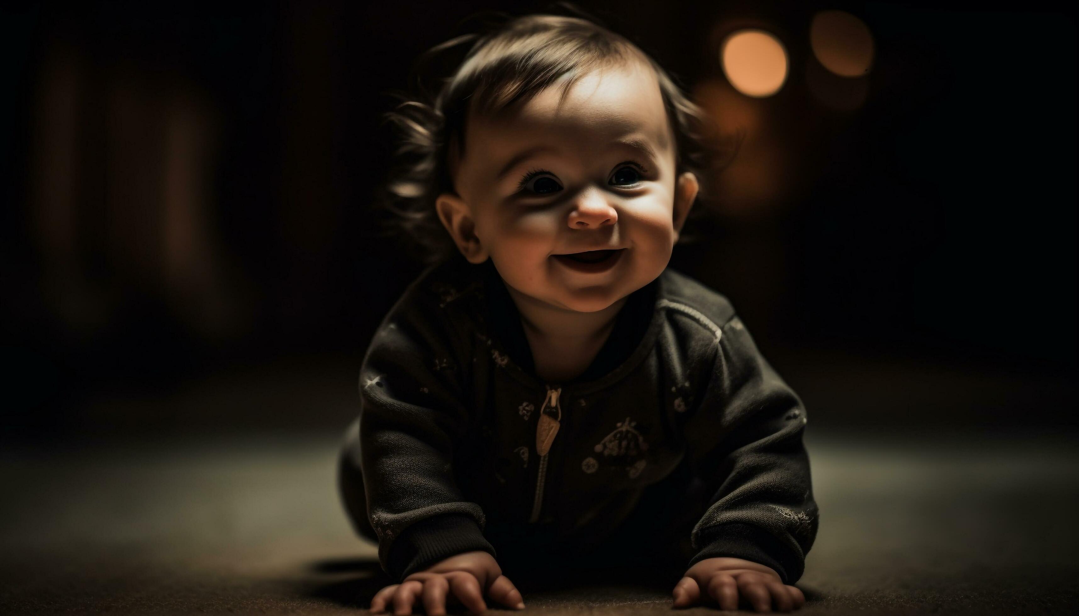 Cute baby boy smiling portrait brings happiness to small family generated by AI Stock Free