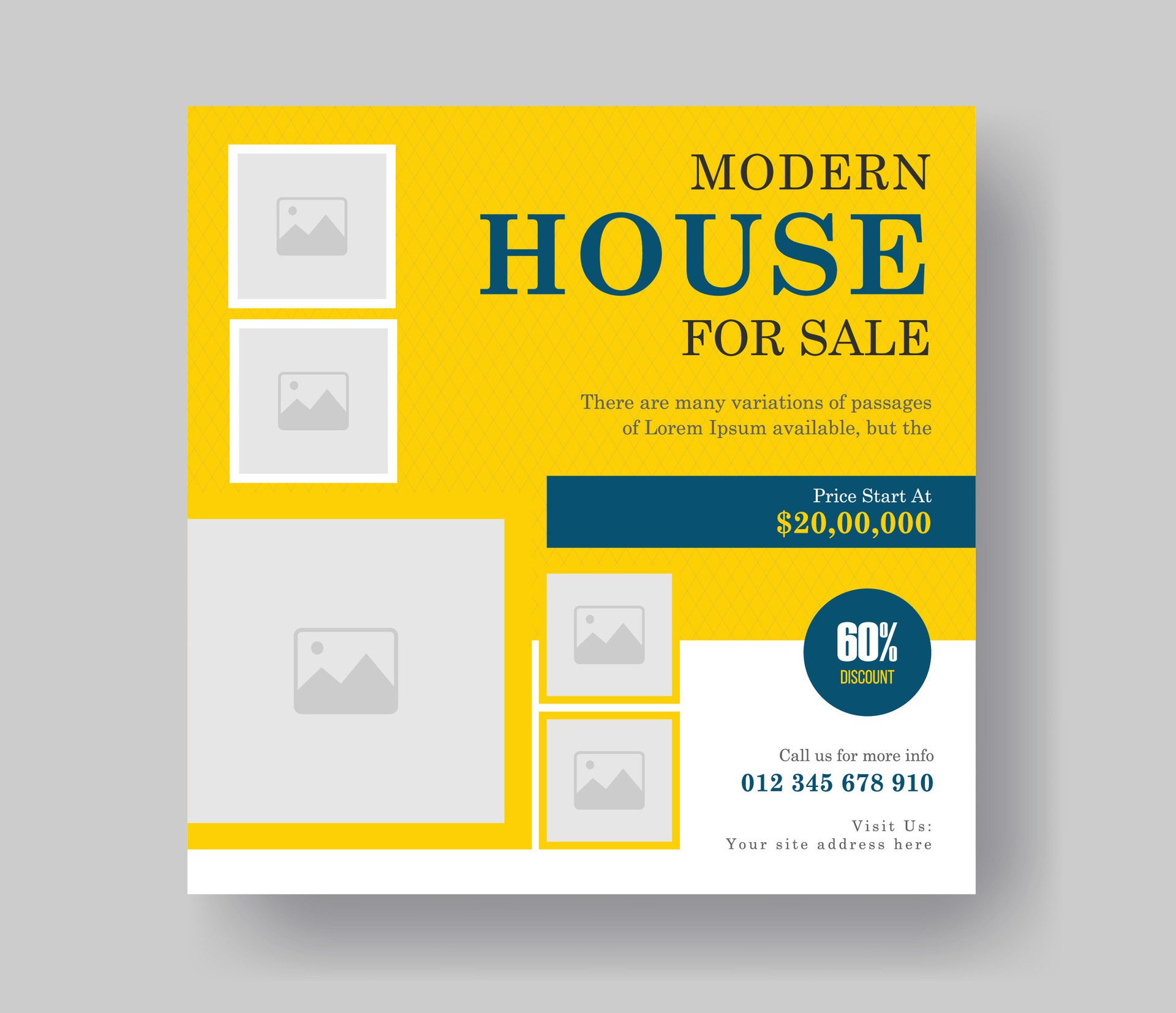 Real estate property or house for sale simple social media post banner Layout design with yellow shape. Free Vector