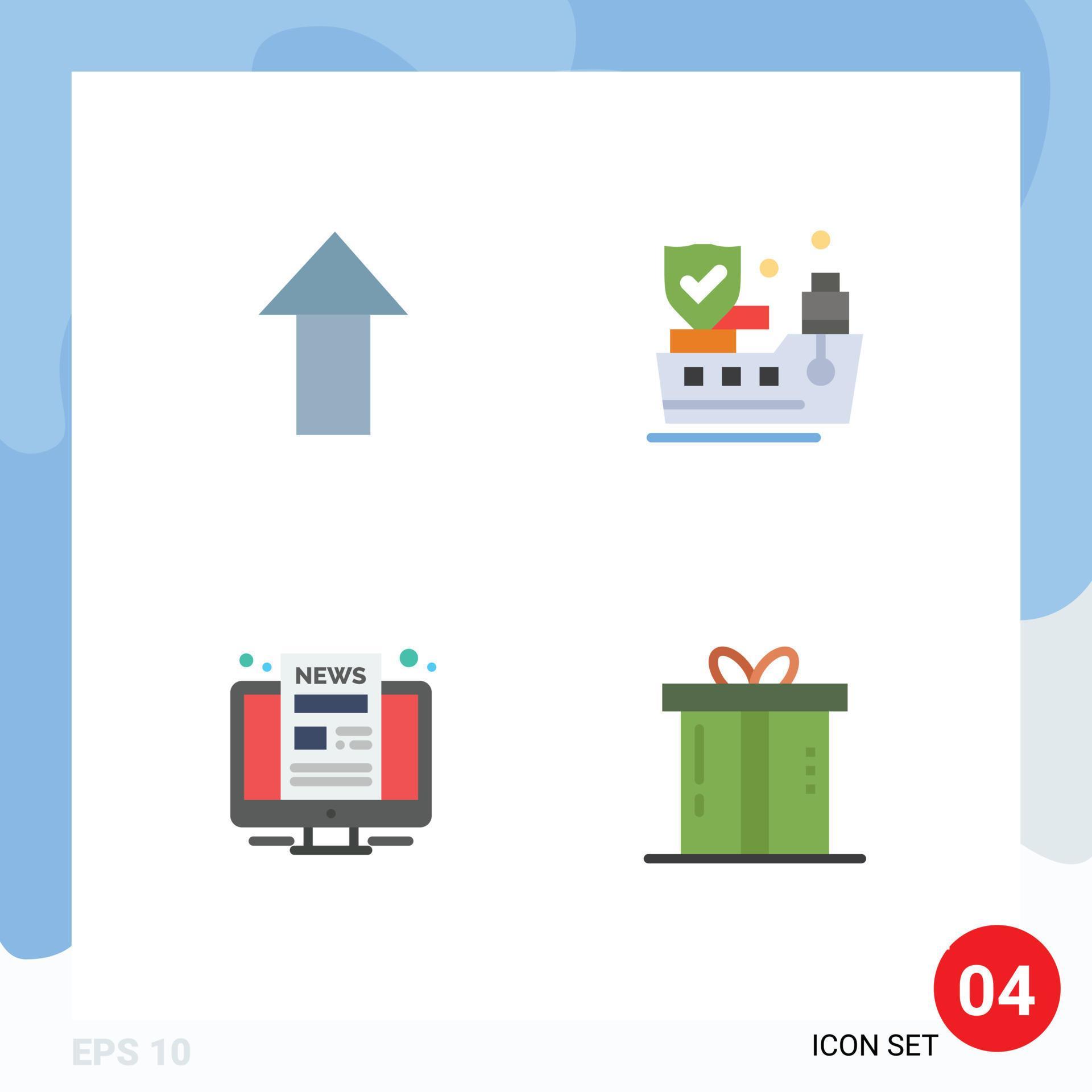 Modern Set of 4 Flat Icons and symbols such as arrow screen ship computer gift Editable Vector Design Elements Stock Free