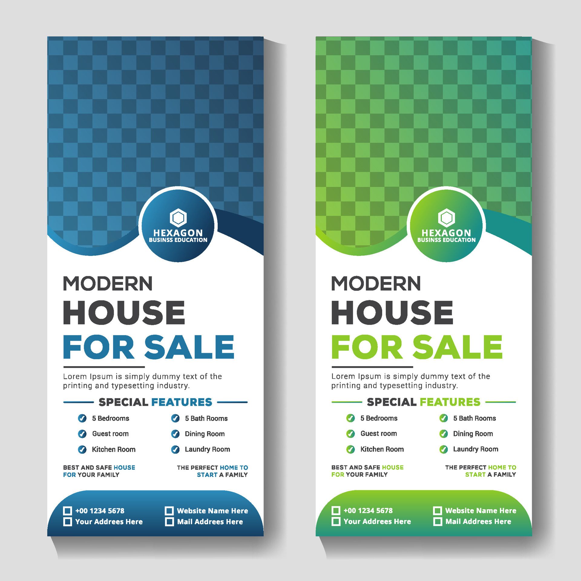 Modern real estate Roll up banner stand template design Free Vector